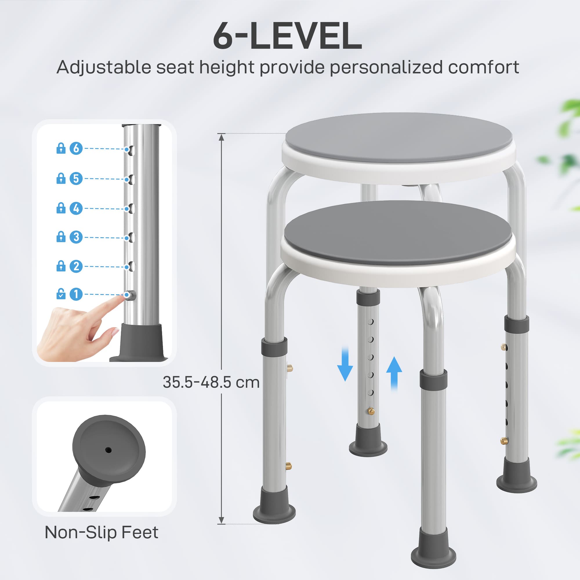 Height-Adjustable Shower Stool With 360° Rotating Seat - image 3