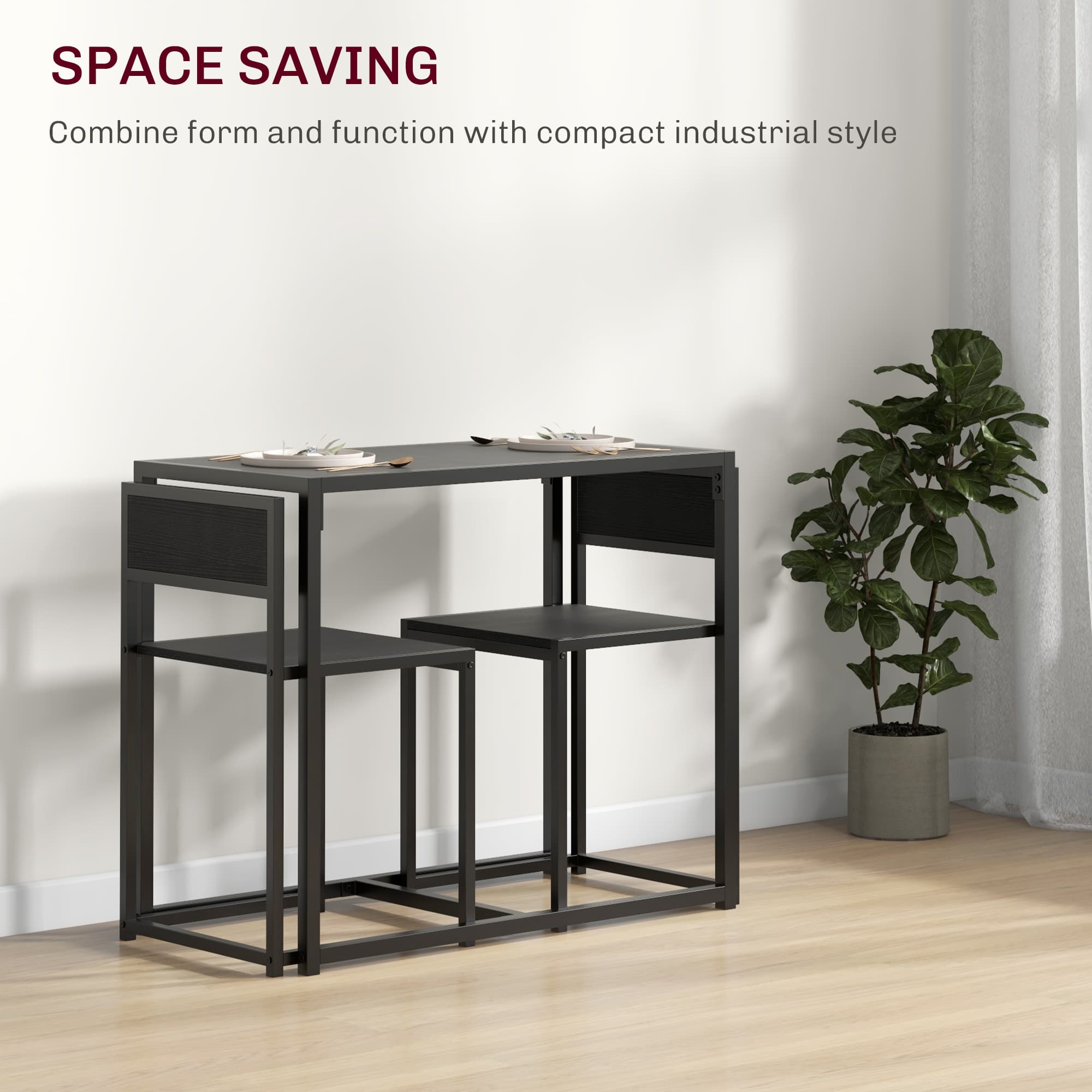 A compact dining set for two with a black steel frame and MDF panels - image 3