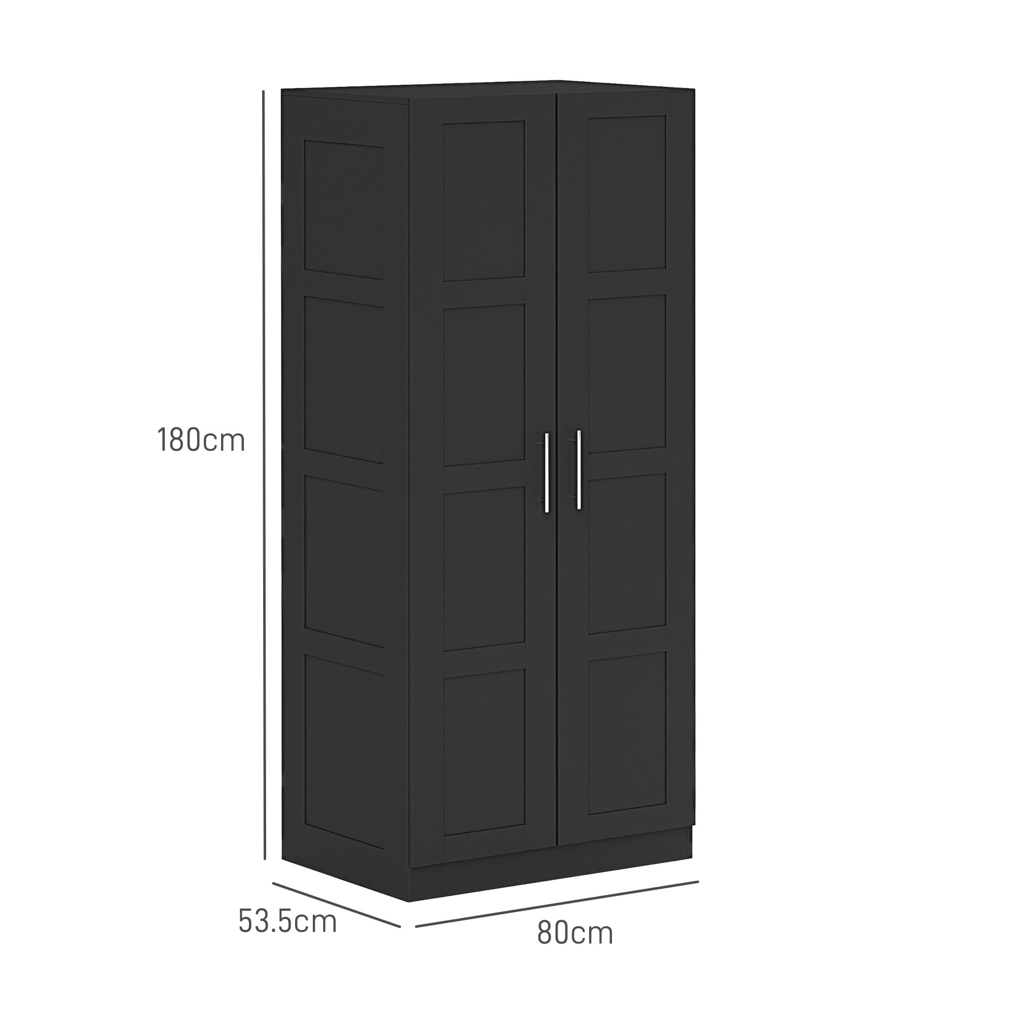 Black Two-Door Bedroom Wardrobe — 76cm Rail and Twin Shelves - image 2