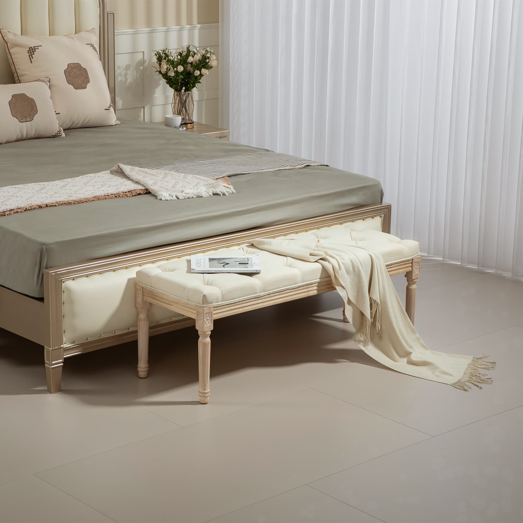 Transform Your Space with this Vintage Cream Bed End Bench - image 4