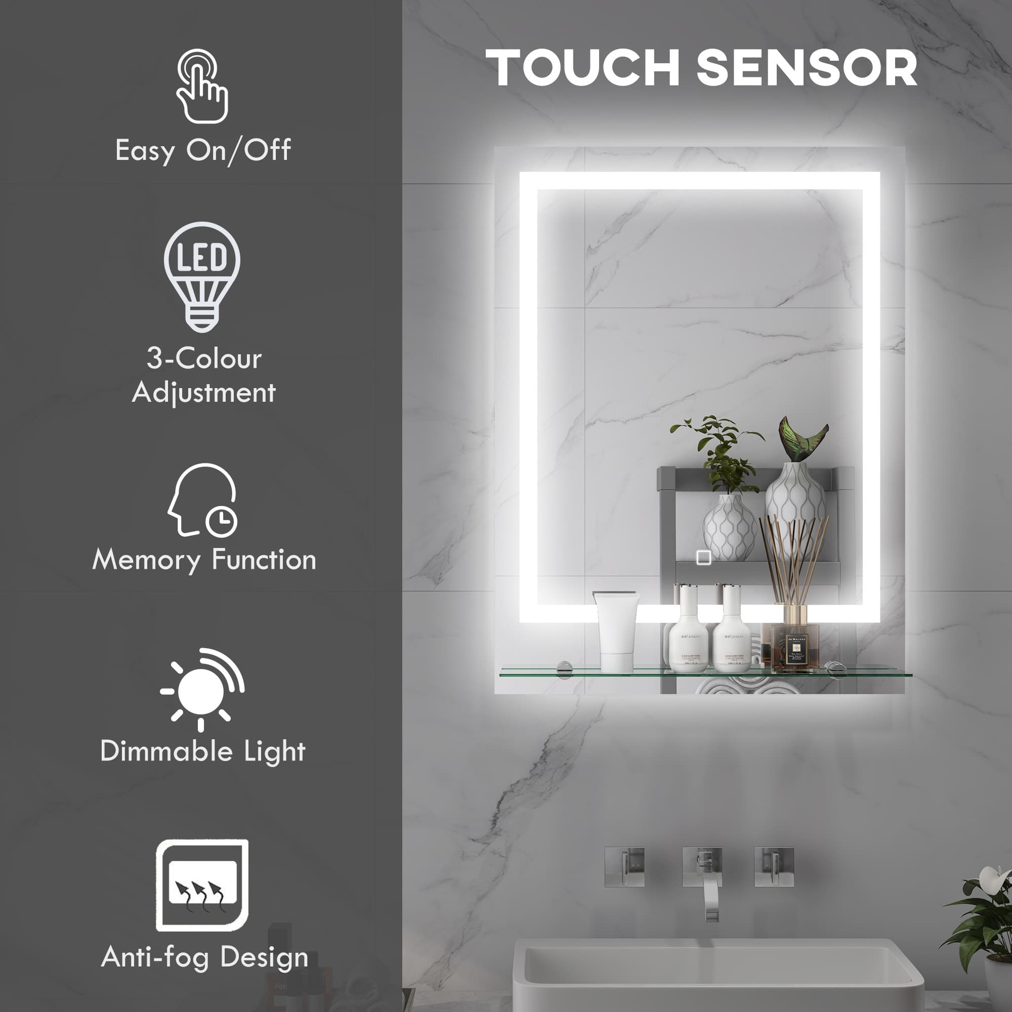 Smart Touch Illuminated Bathroom Mirror with Anti-Fog - image 1