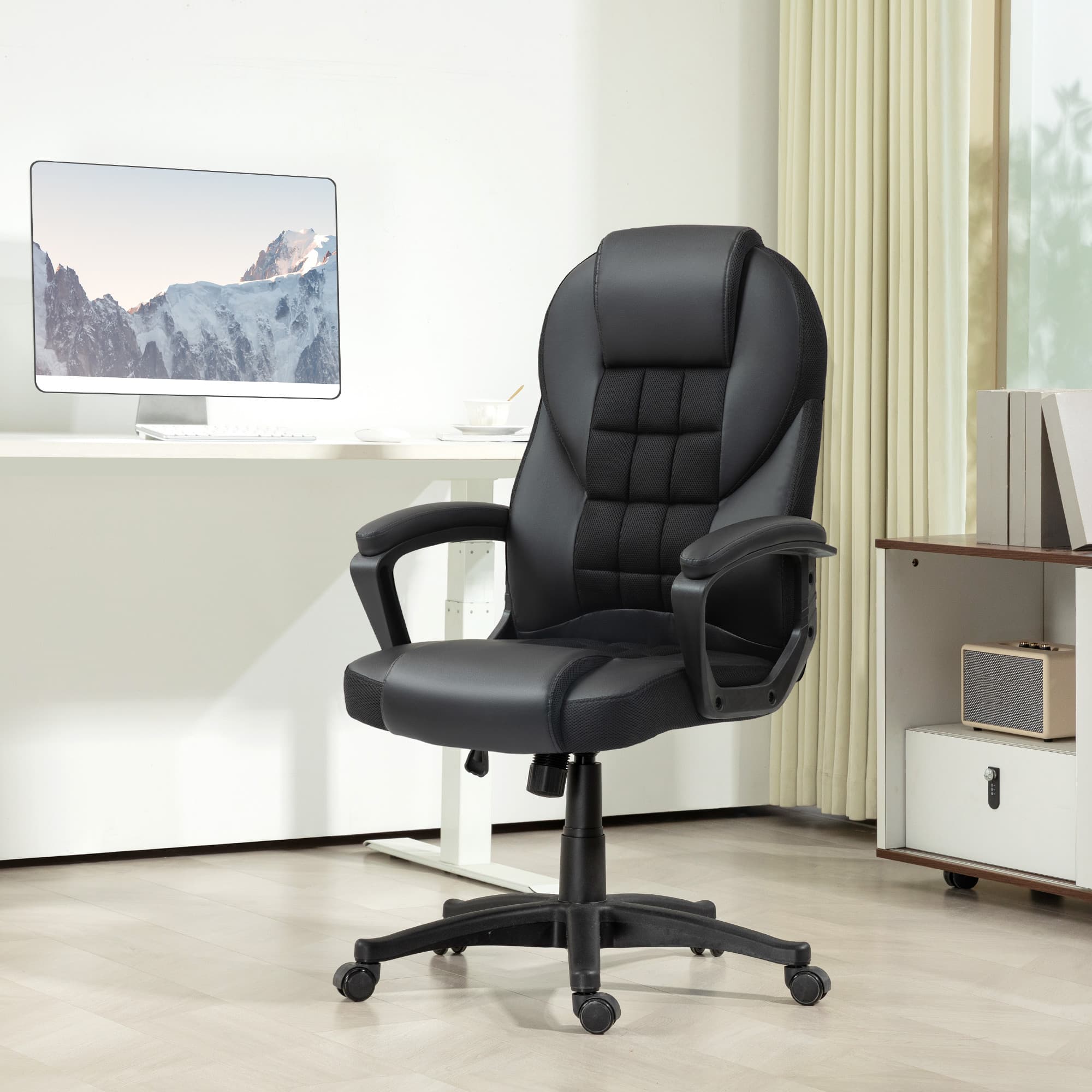 High-Back Office Chair with Faux Leather and Mesh Back - image 10