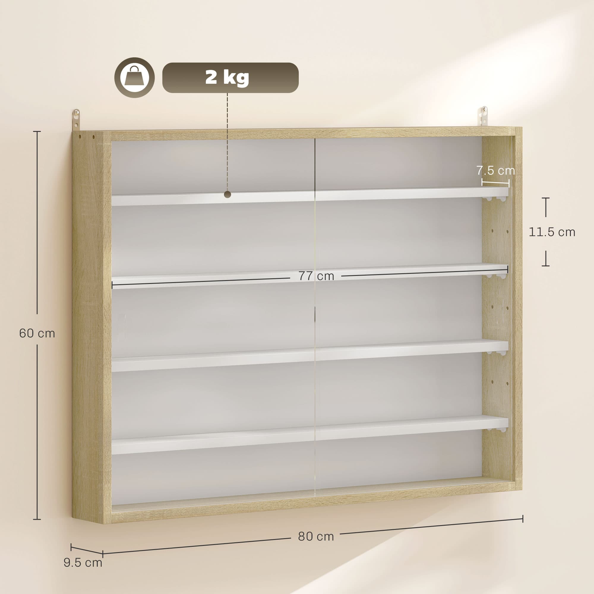 Wall-Mounted Display Cabinet with 4 Shelves and Sliding Glass Doors - image 4