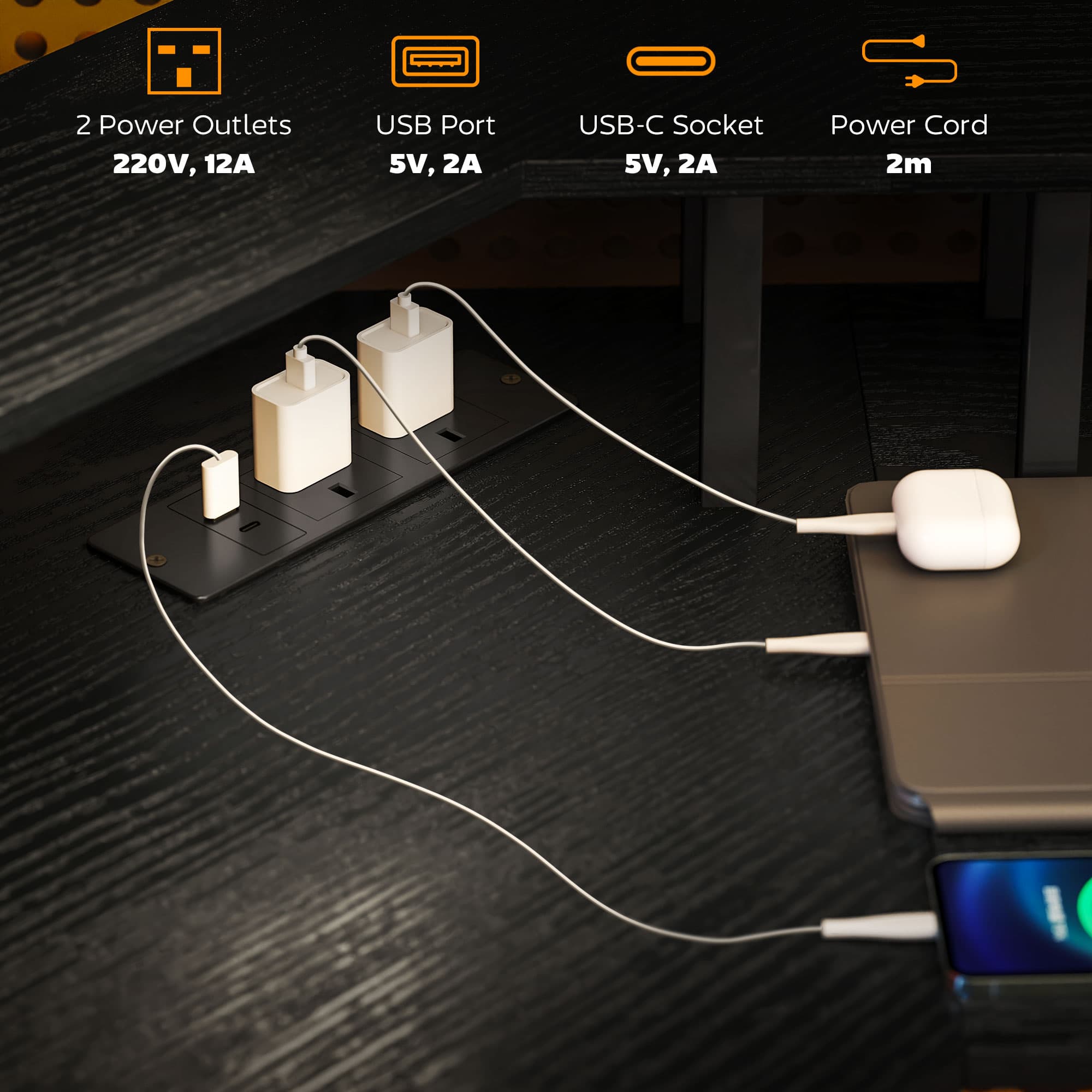 Large L-shaped desk with LED lighting and built-in power sockets - image 3