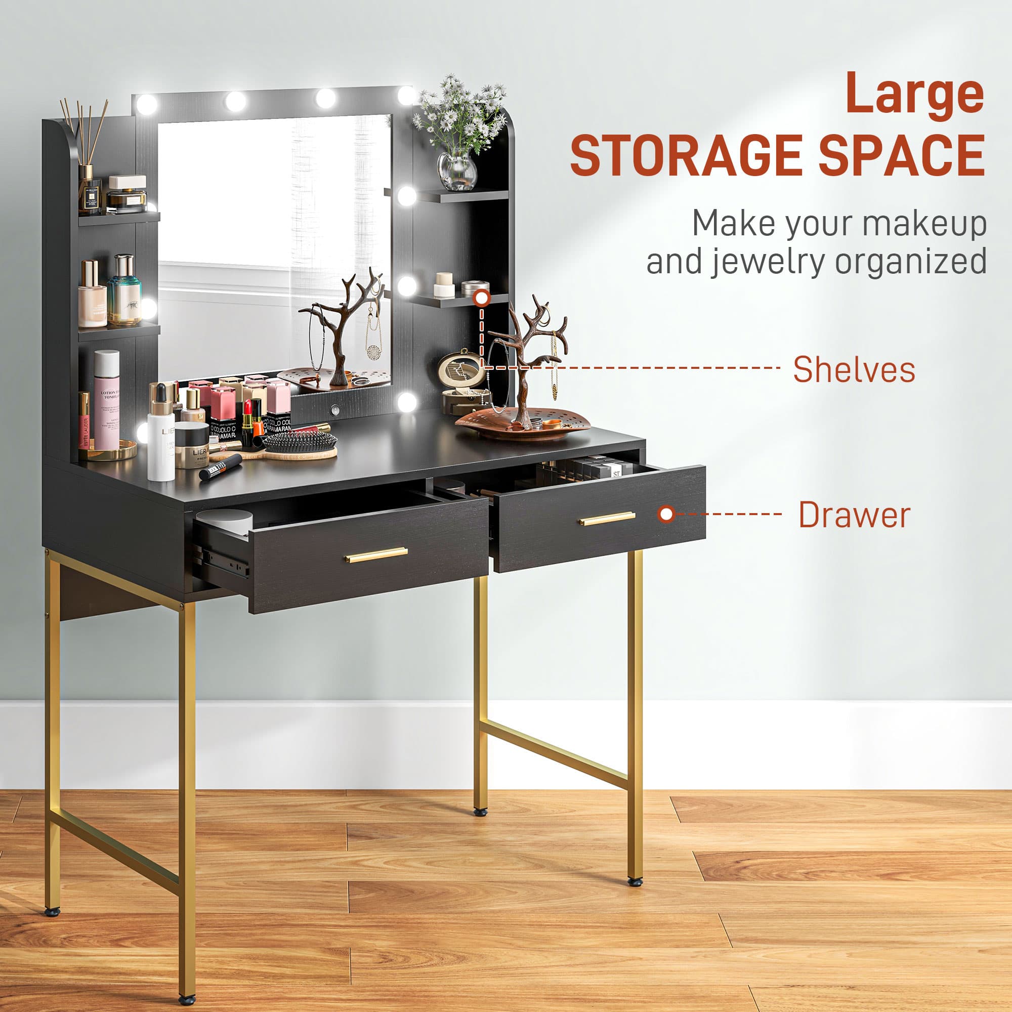 Transform Your Routine with this Black Hollywood Dressing Table - image 5