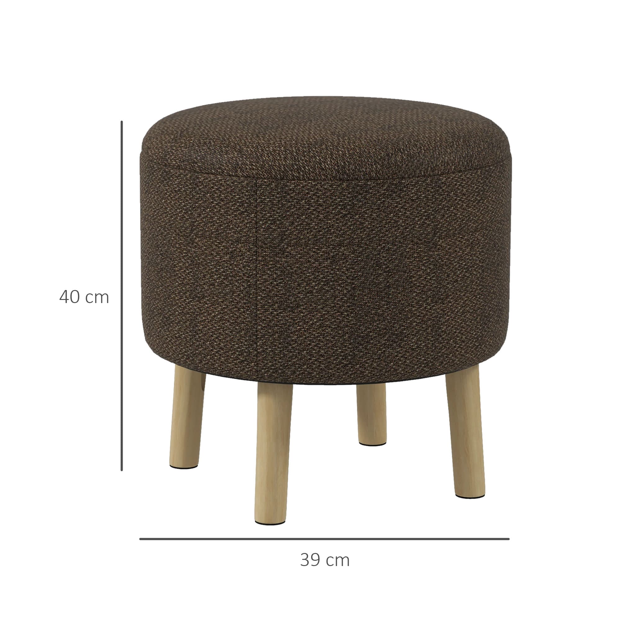 Round Storage Ottoman with Woven Fabric Seat and Natural Wood Legs - image 3