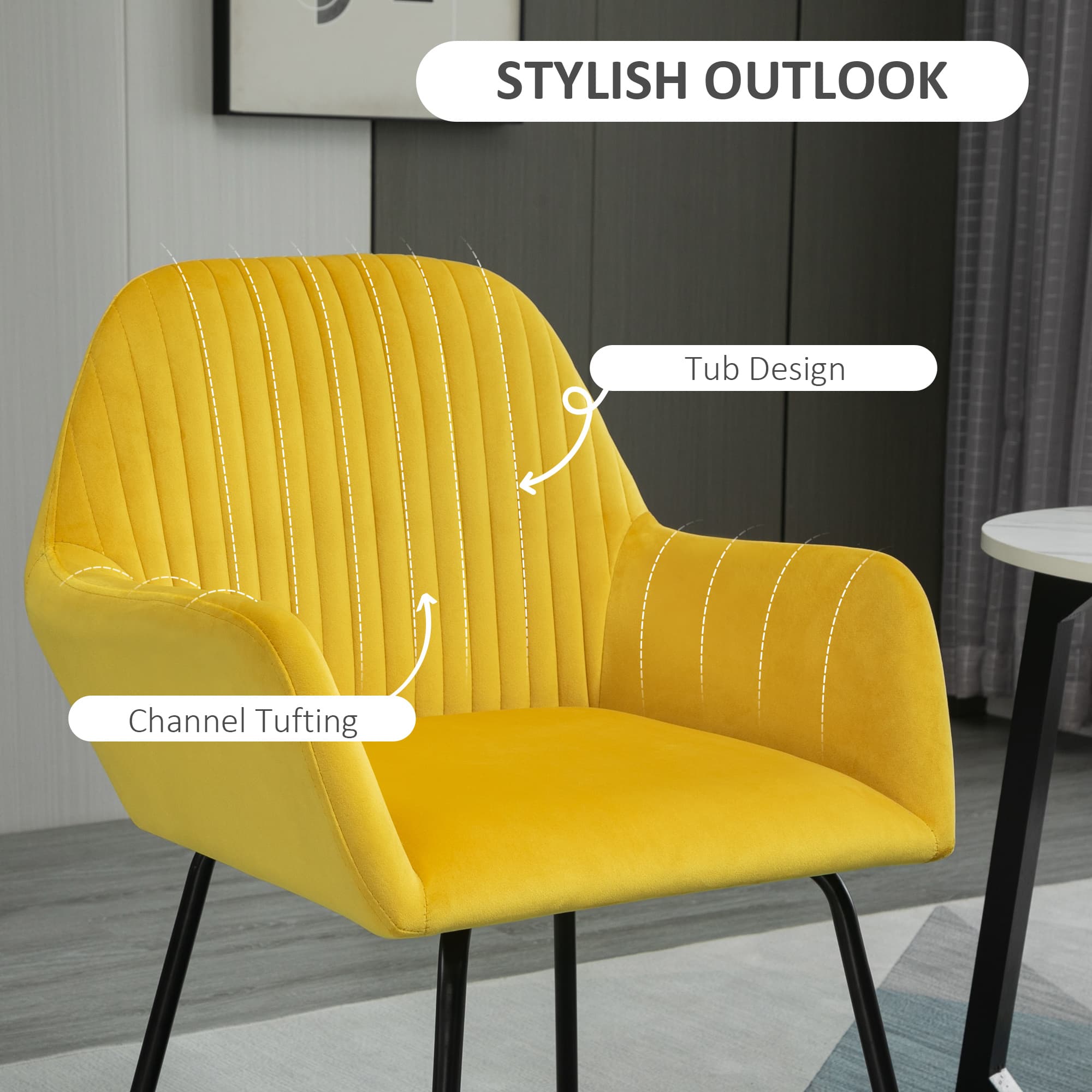 Pair of Mustard Velvet Plissé-Back Accent Chairs on X-Frame Legs - image 2