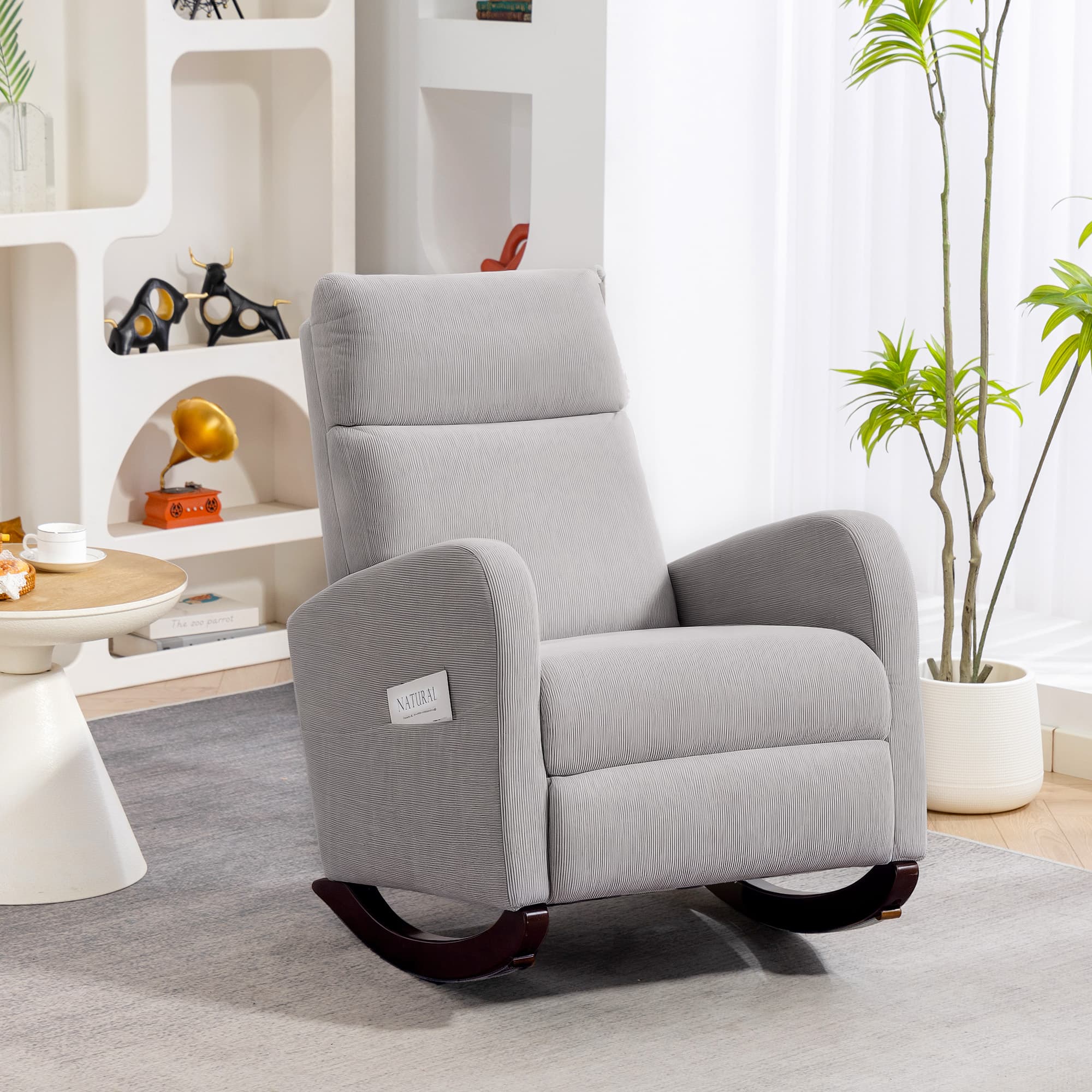 Transform Your Space with this Grey Corduroy Rocking Chair - image 2