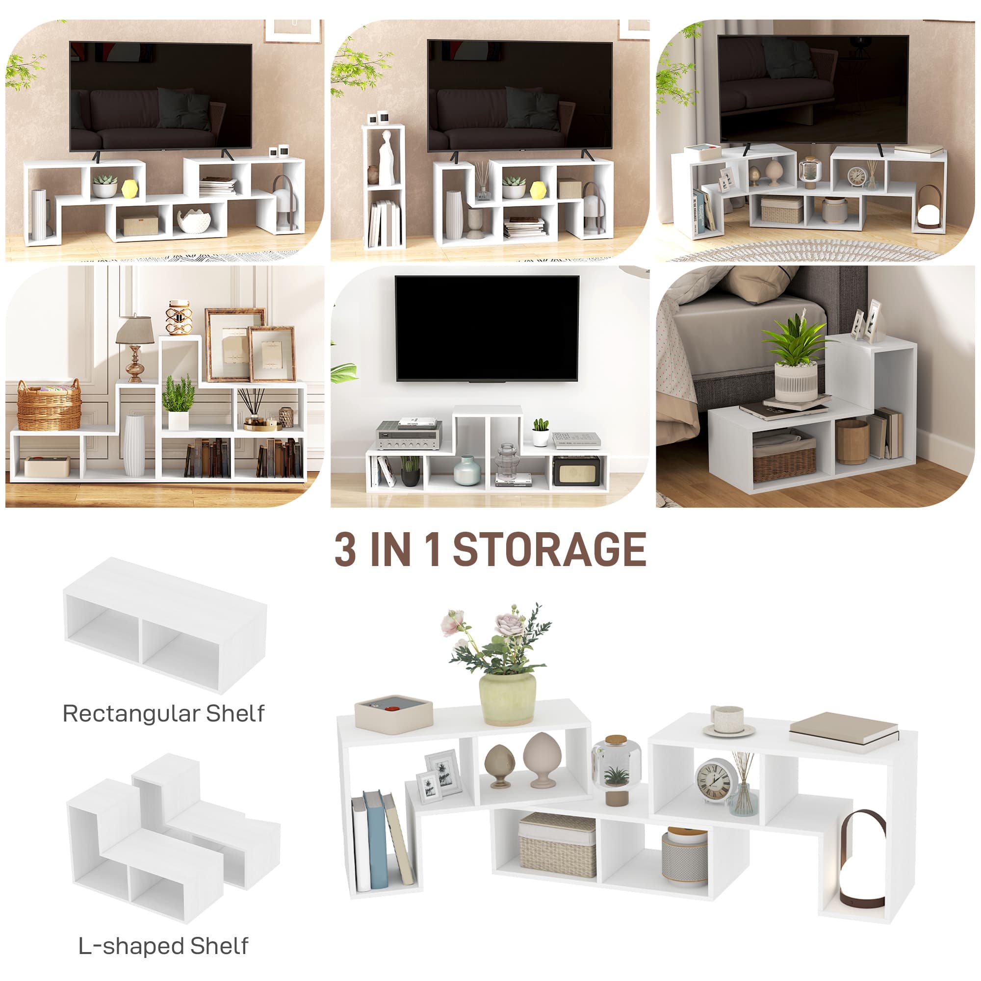 White Modular TV Stand — Three Configurable Blocks - image 3