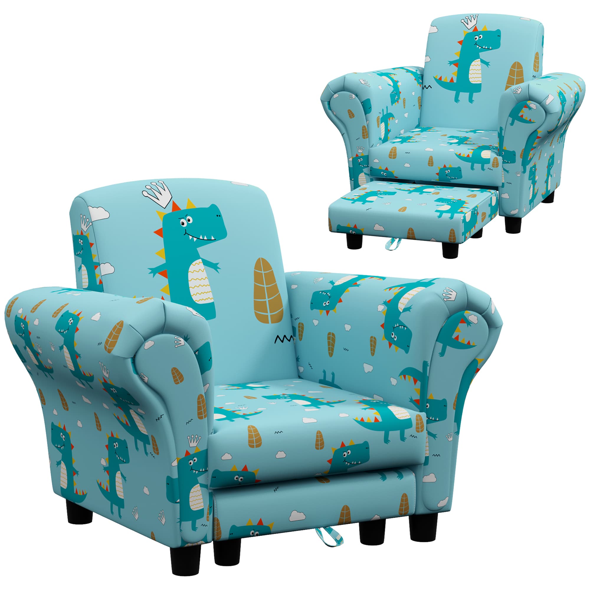 Blue Dinosaur Kids Armchair & Nesting Stool Set