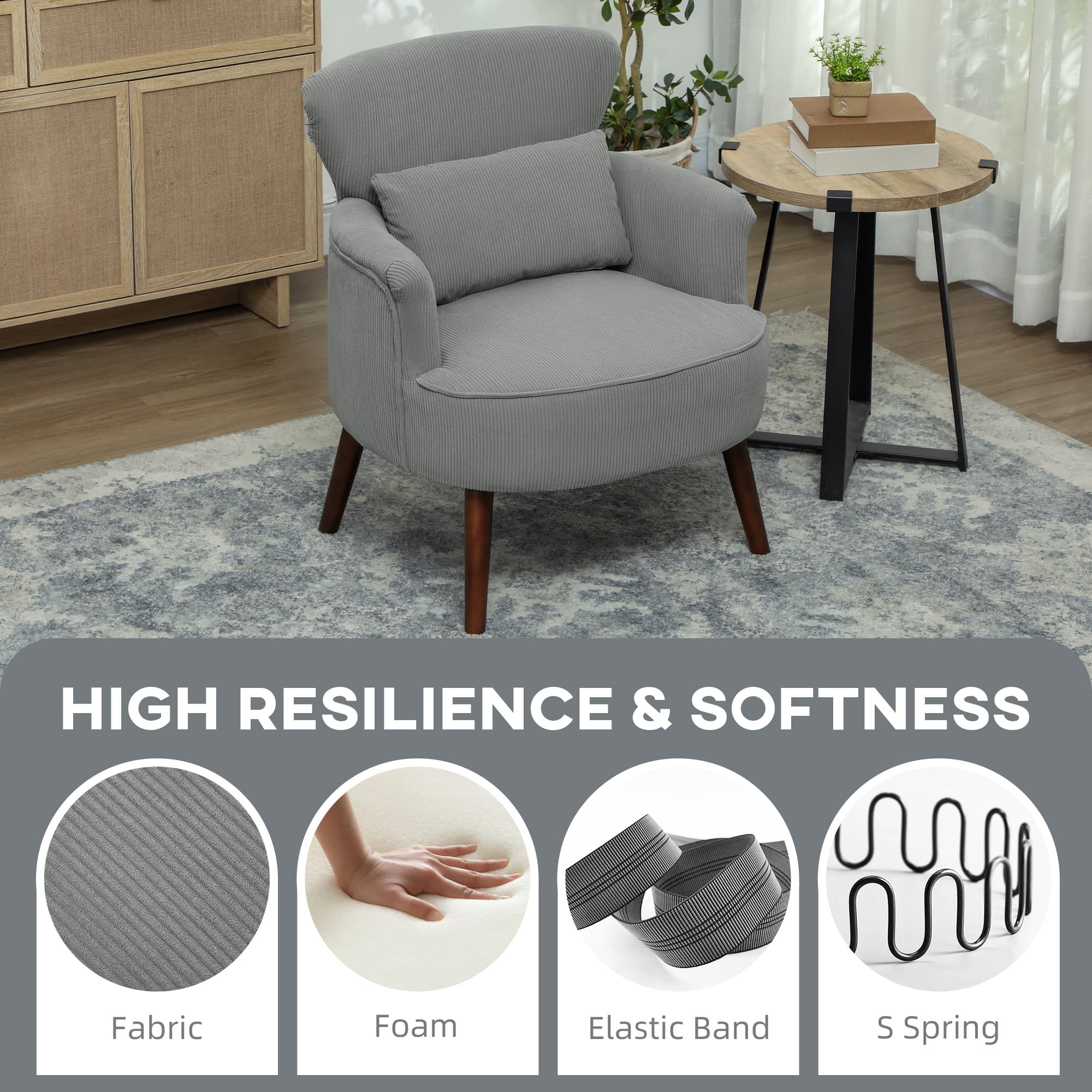 Light Grey Corduroy Accent Chair on Tapered Wooden Legs - image 2