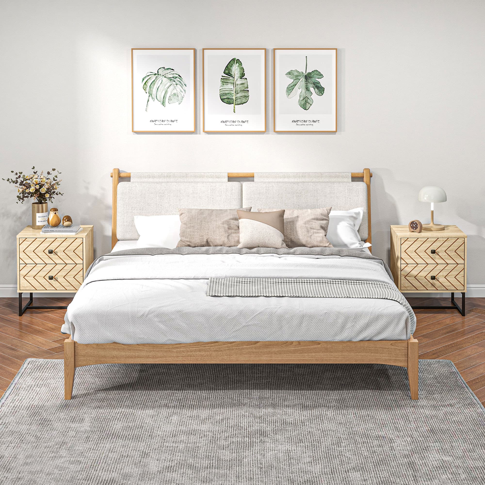 Two-Drawer Bedside Tables with Chevron Detail — Set of 2, Natural - image 2