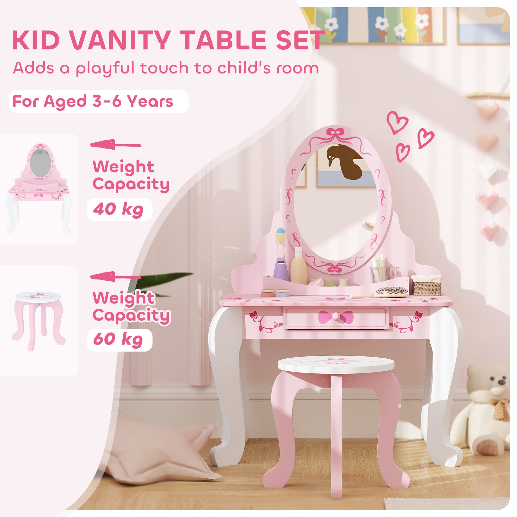 Transform Playtime with this Pink Kids Vanity Set & Stool - image 4