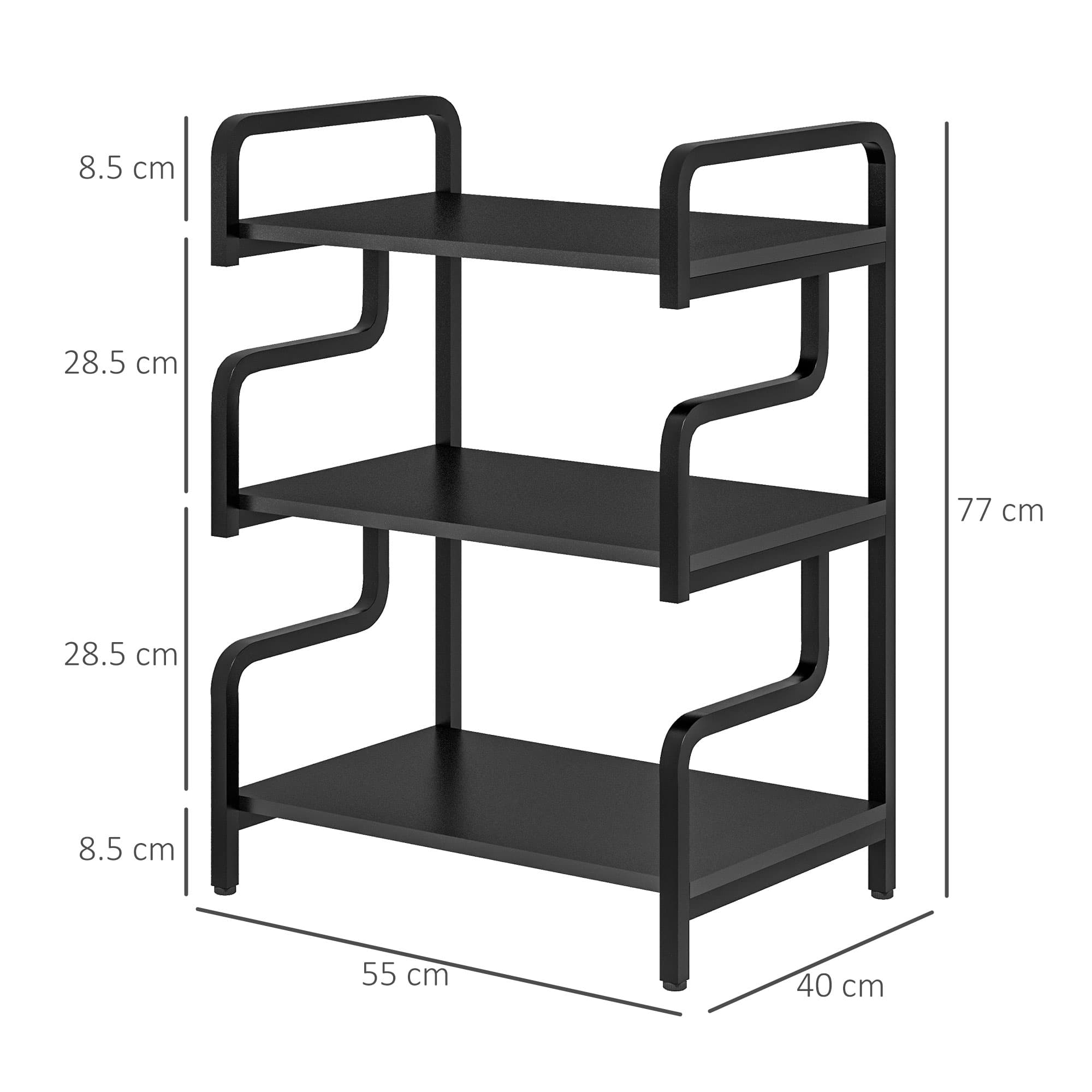 Three-Shelf Black Printer Stand with Waved Metal Frame - image 2