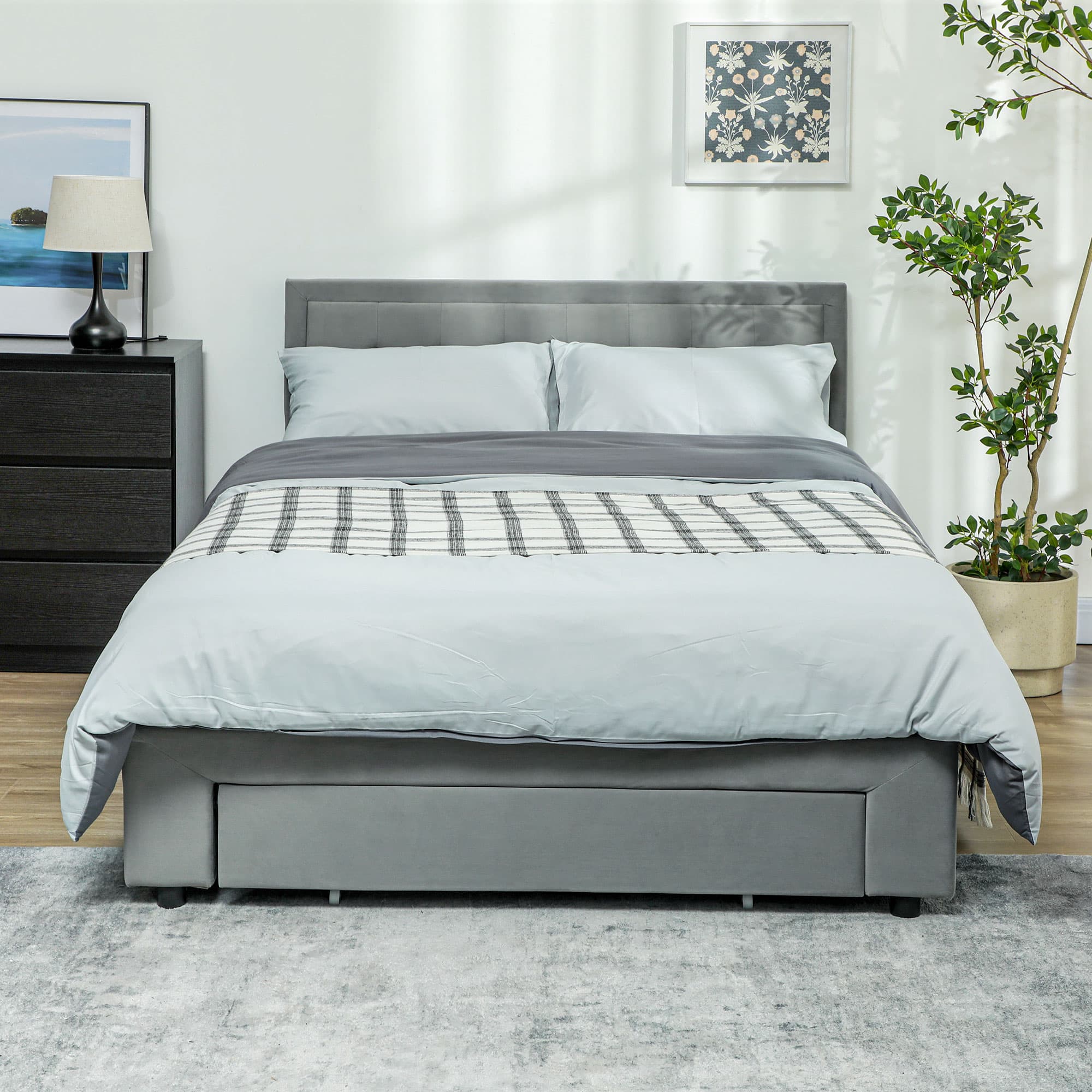 Grey Velvet Double Ottoman Bed with Front Storage Drawer - image 4