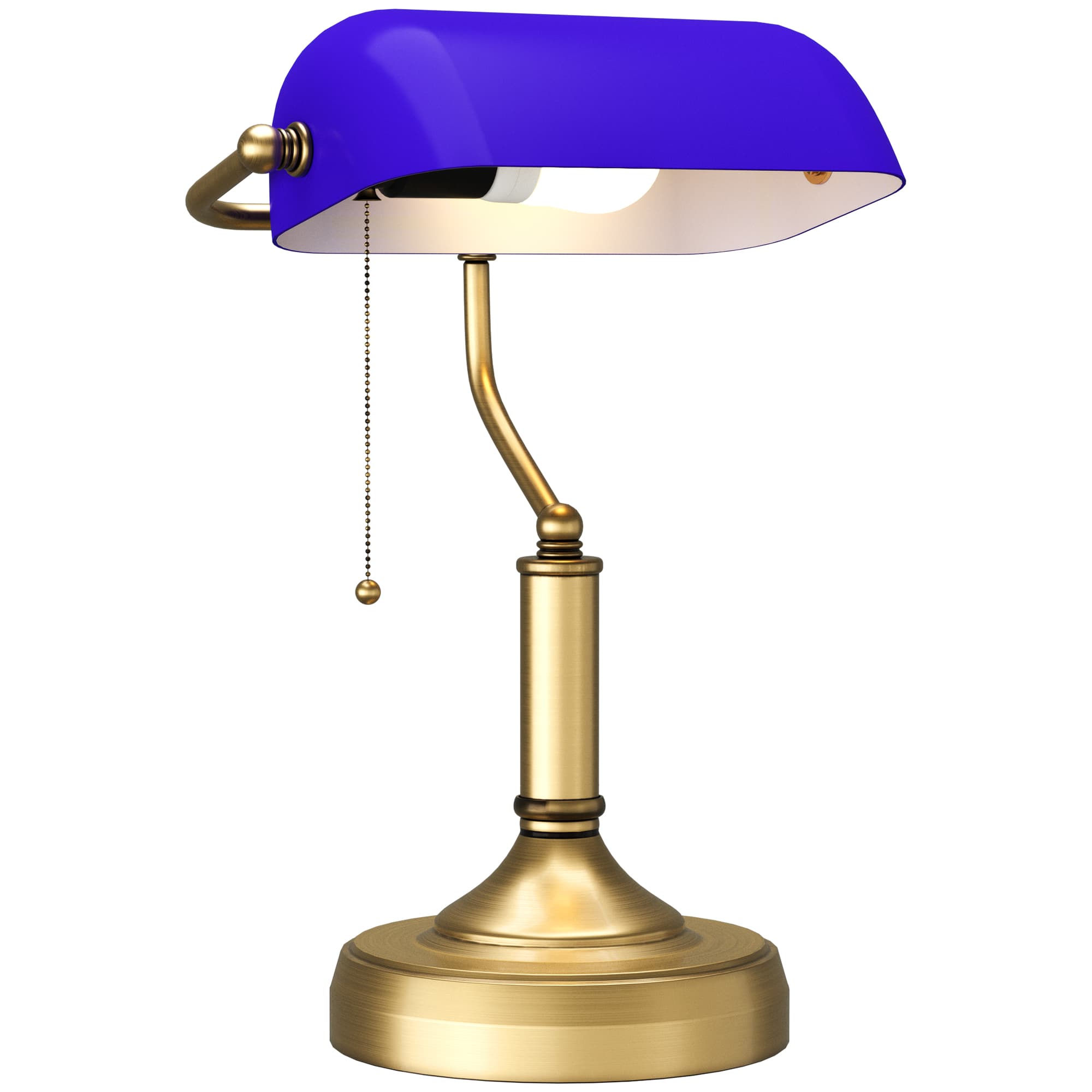 Banker's Desk Lamp — Blue Glass Shade, Pull-Chain Switch