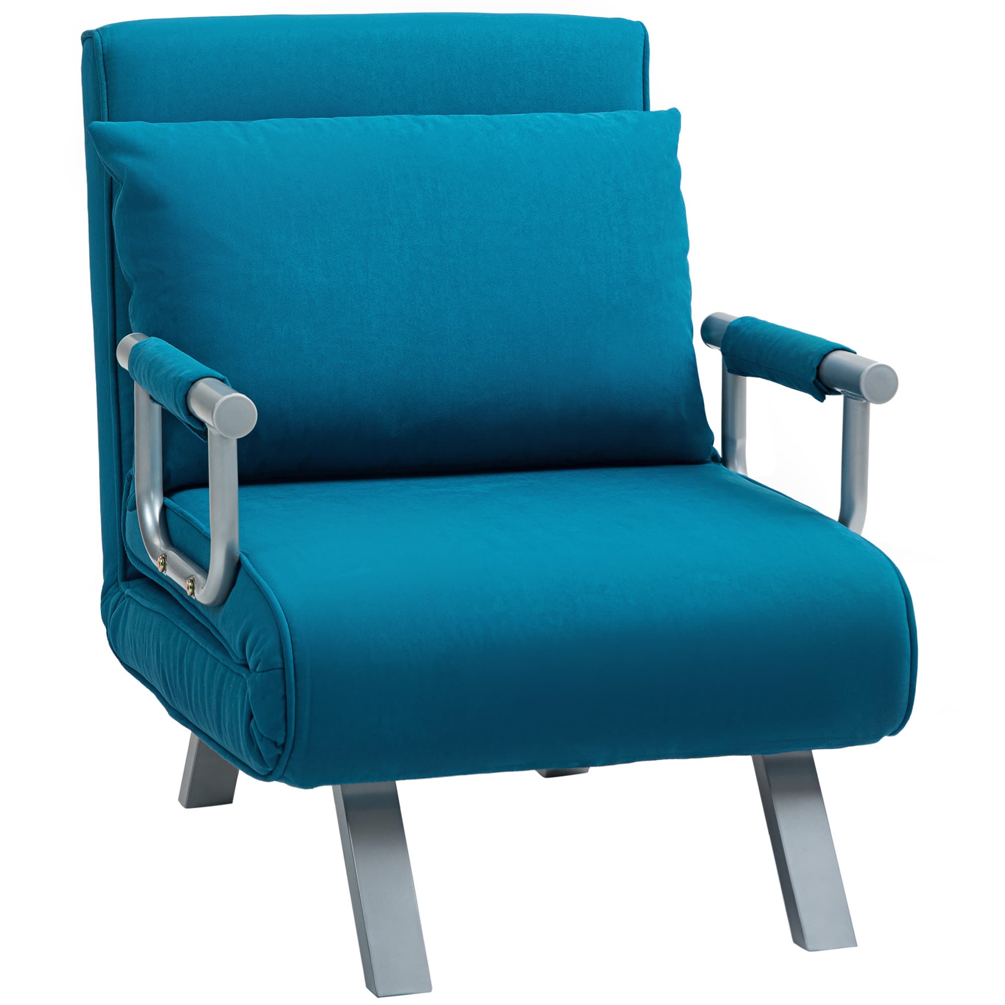 Teal Blue 4-in-1 Folding Chair Bed with Silver Frame - Blue