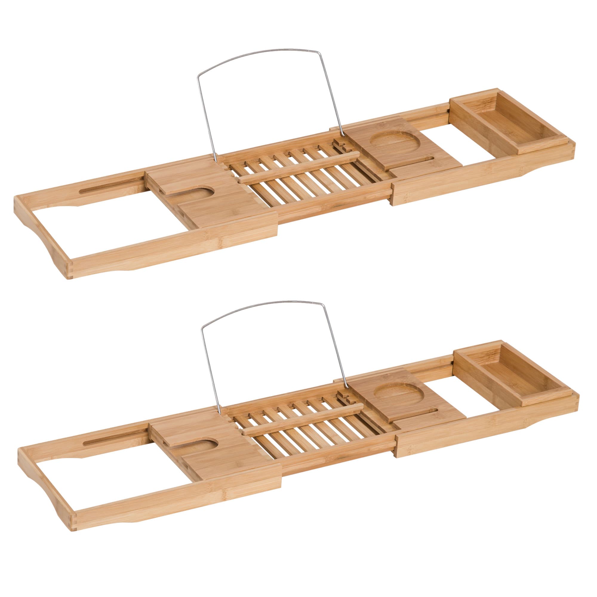 Bamboo Bathtub Caddy with Book Stand, Drink Holder and Storage - image 7