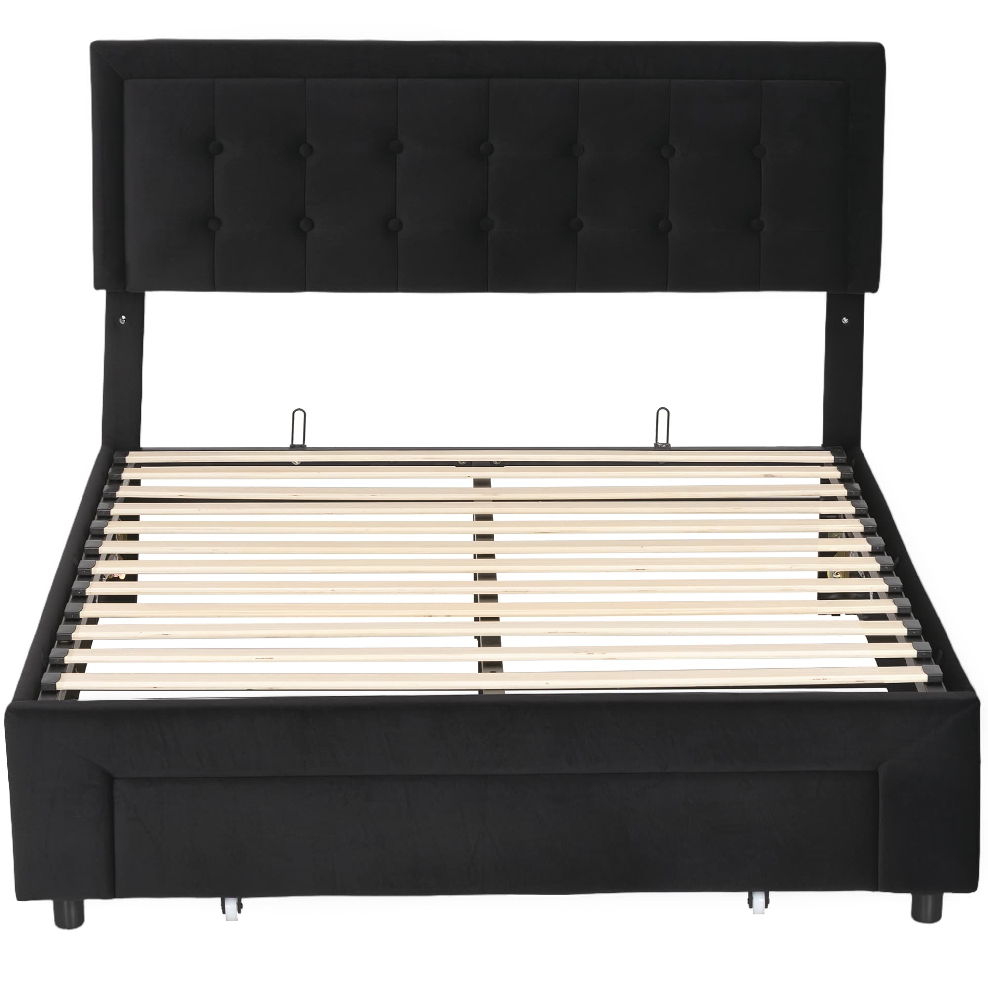 Effortless Storage: Black Velvet Double Ottoman Bed Frame