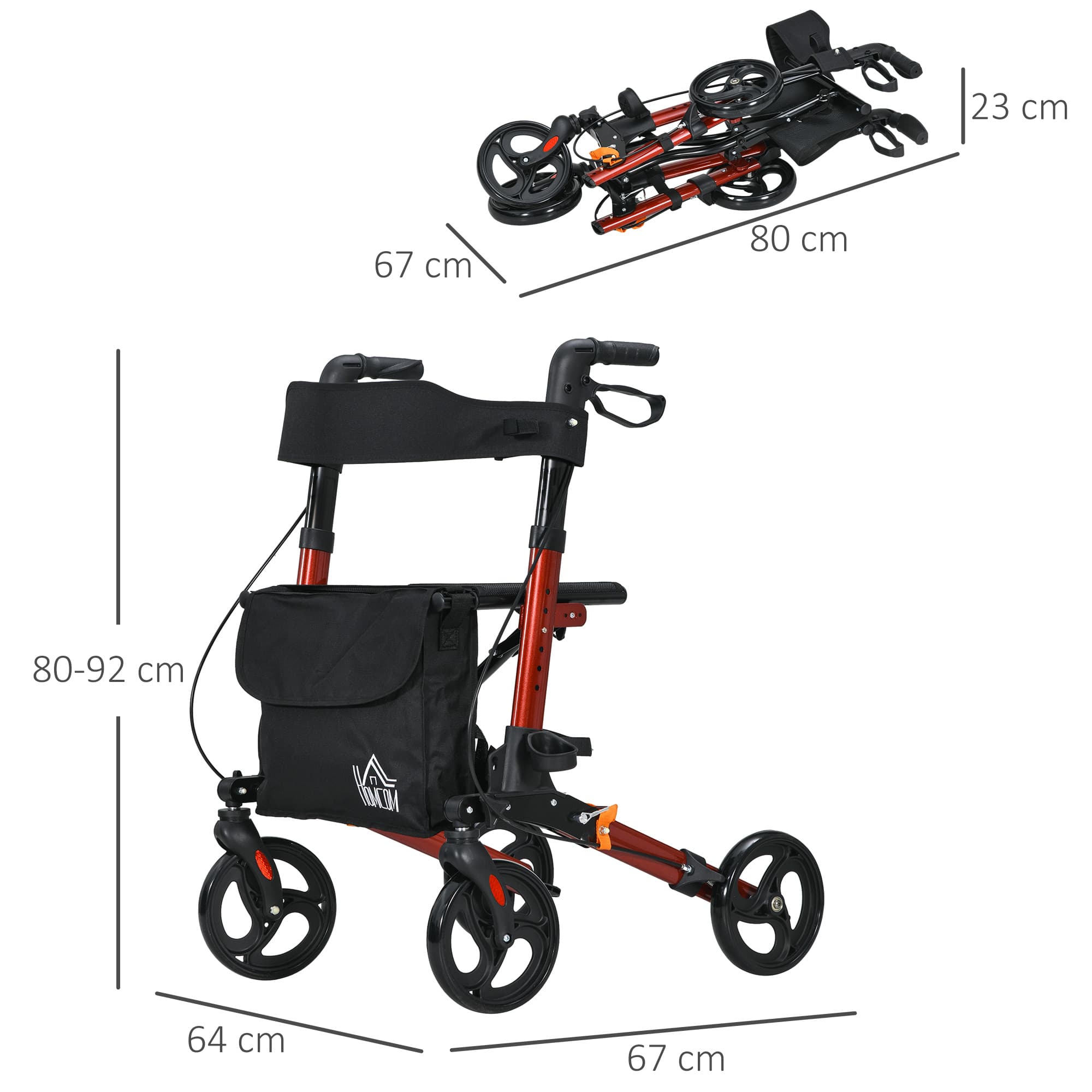 Lightweight Folding Rollator with Padded Seat, Bag, and Height Adjustment - image 7