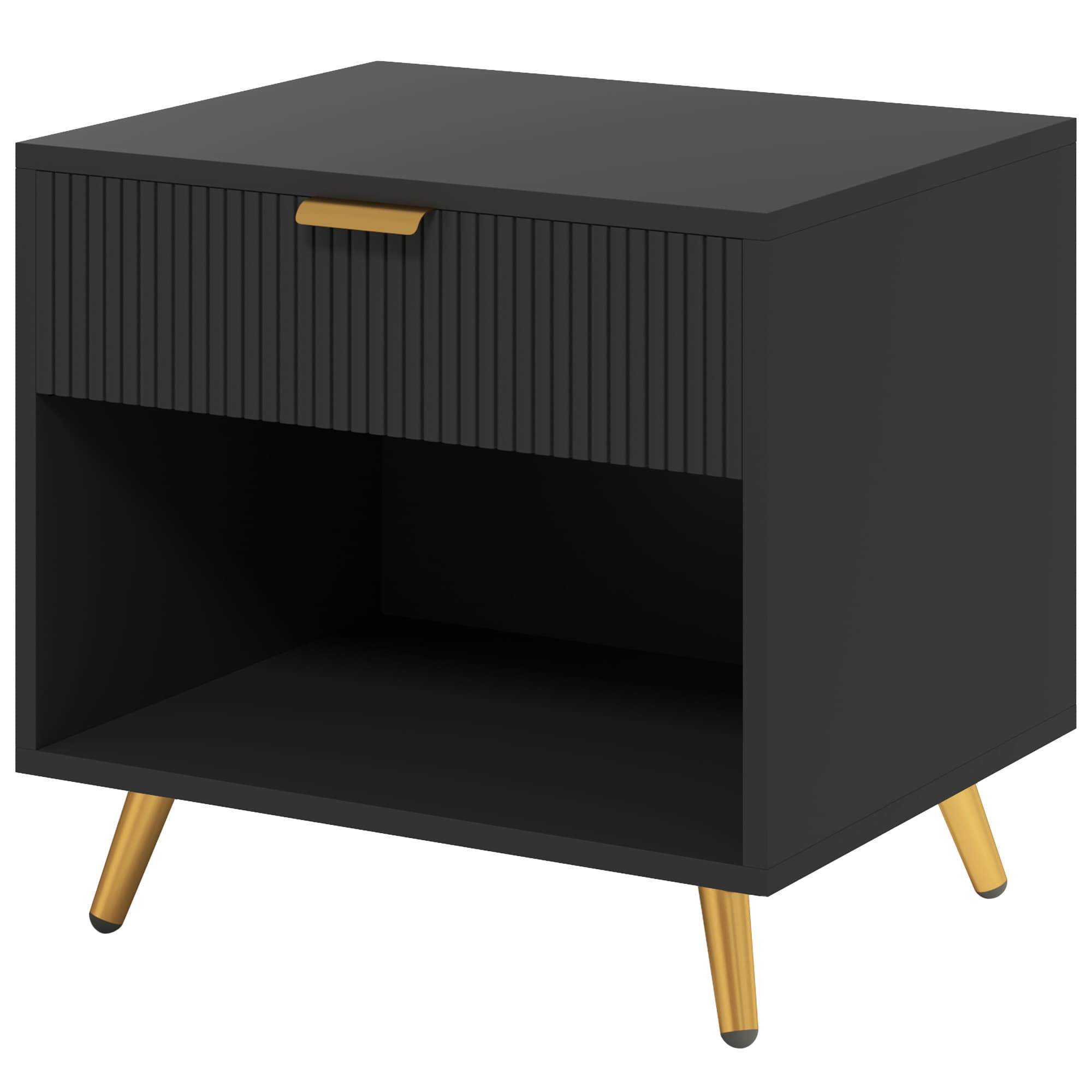 Black Bedside Table with Gold Legs and Fluted Drawer Front - image 9