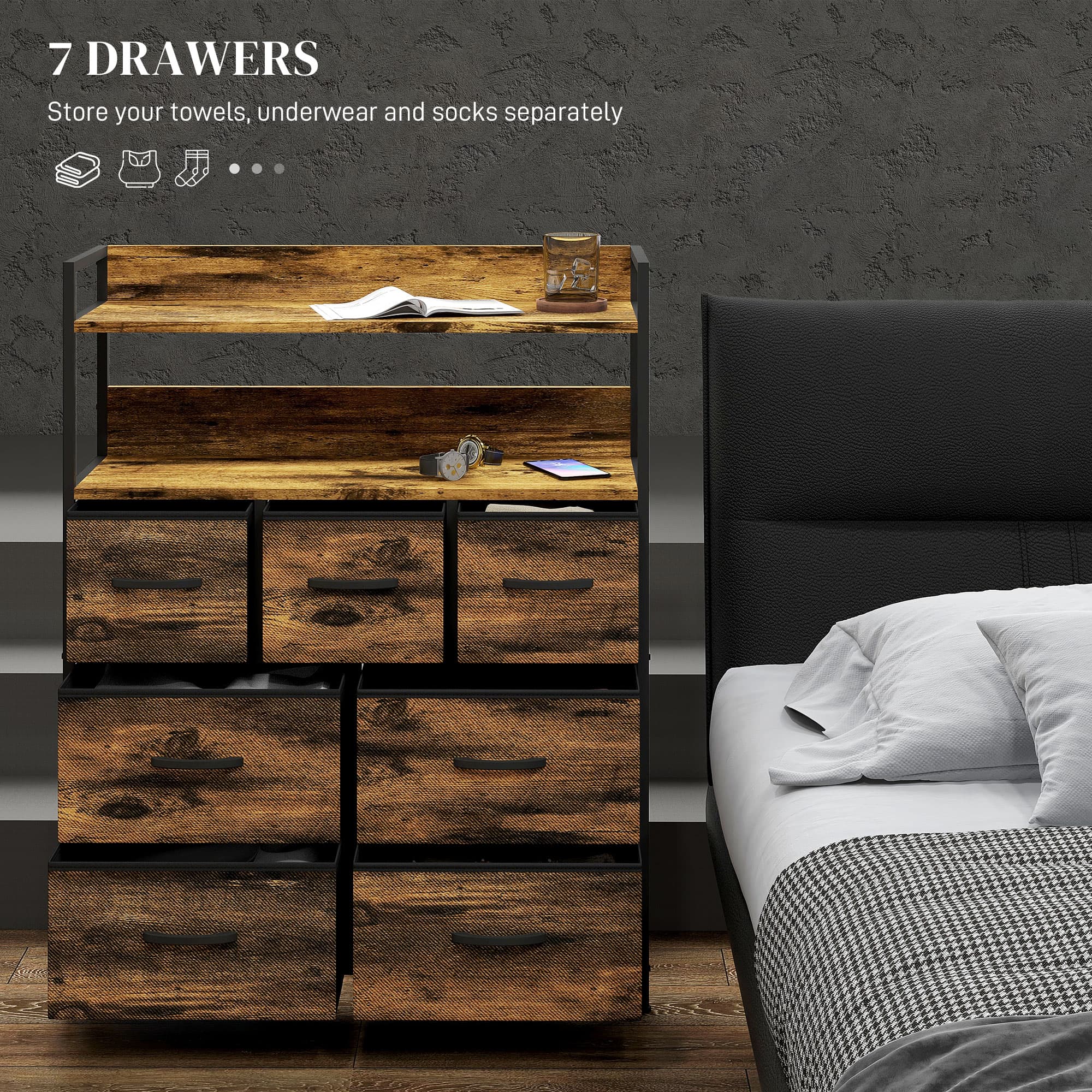 Industrial-Style Storage Chest with Seven Fabric Drawers - image 1