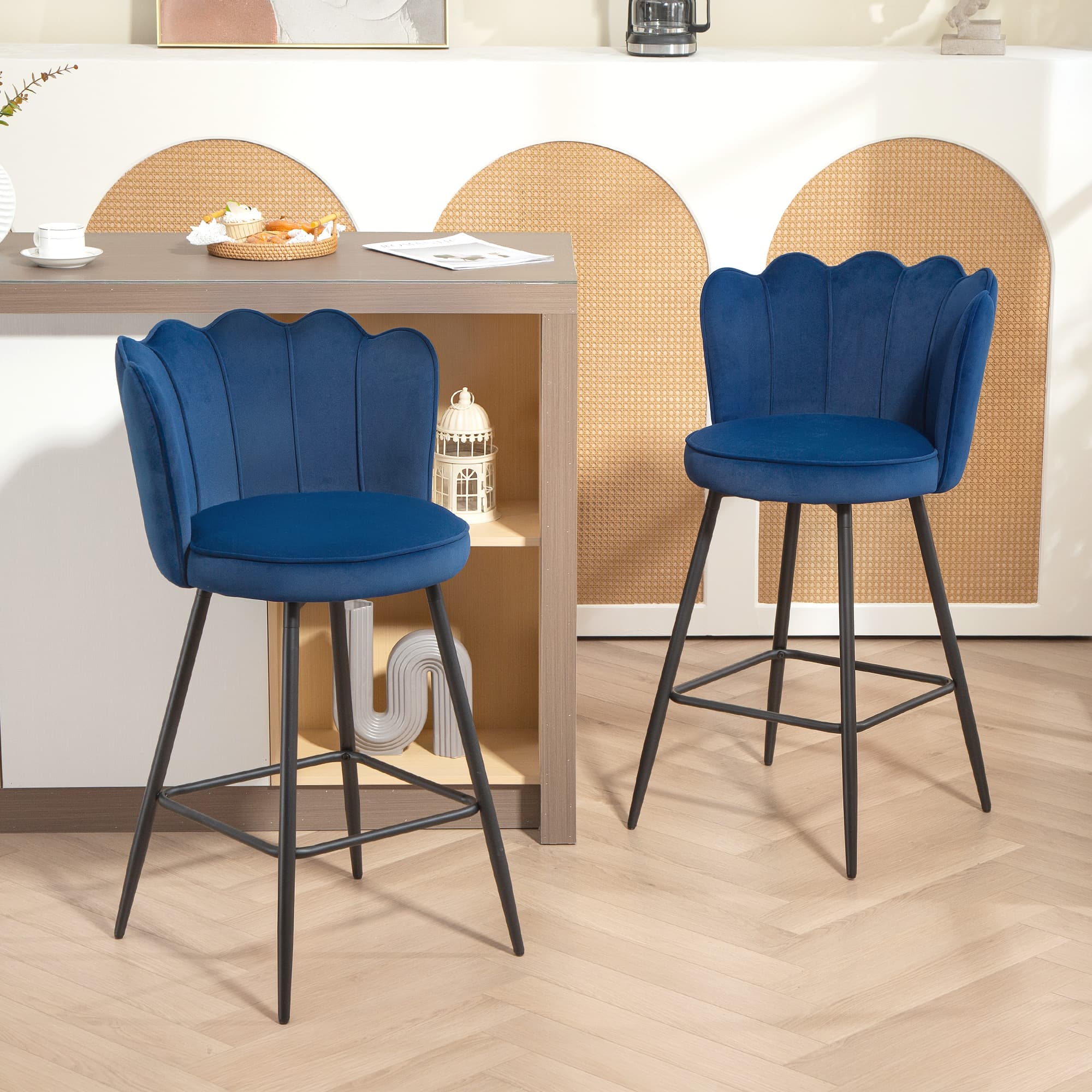 Transform Your Kitchen with Dark Blue Velvet Lotus Bar Stools - image 4