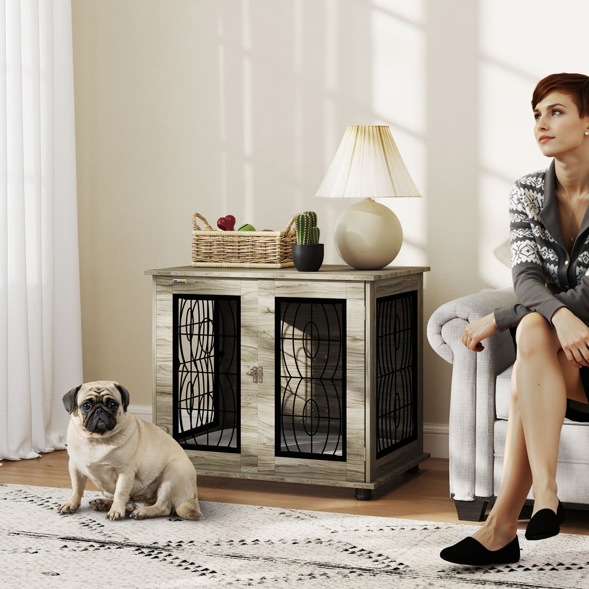 PawHut Indoor Dog Crate End Table with Lockable Doors - image 5