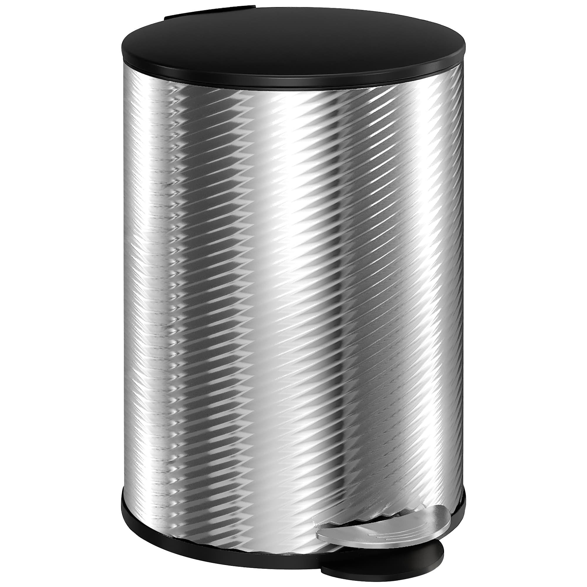 Compact 20-Litre Pedal Bin in Textured Stainless Steel - Silver