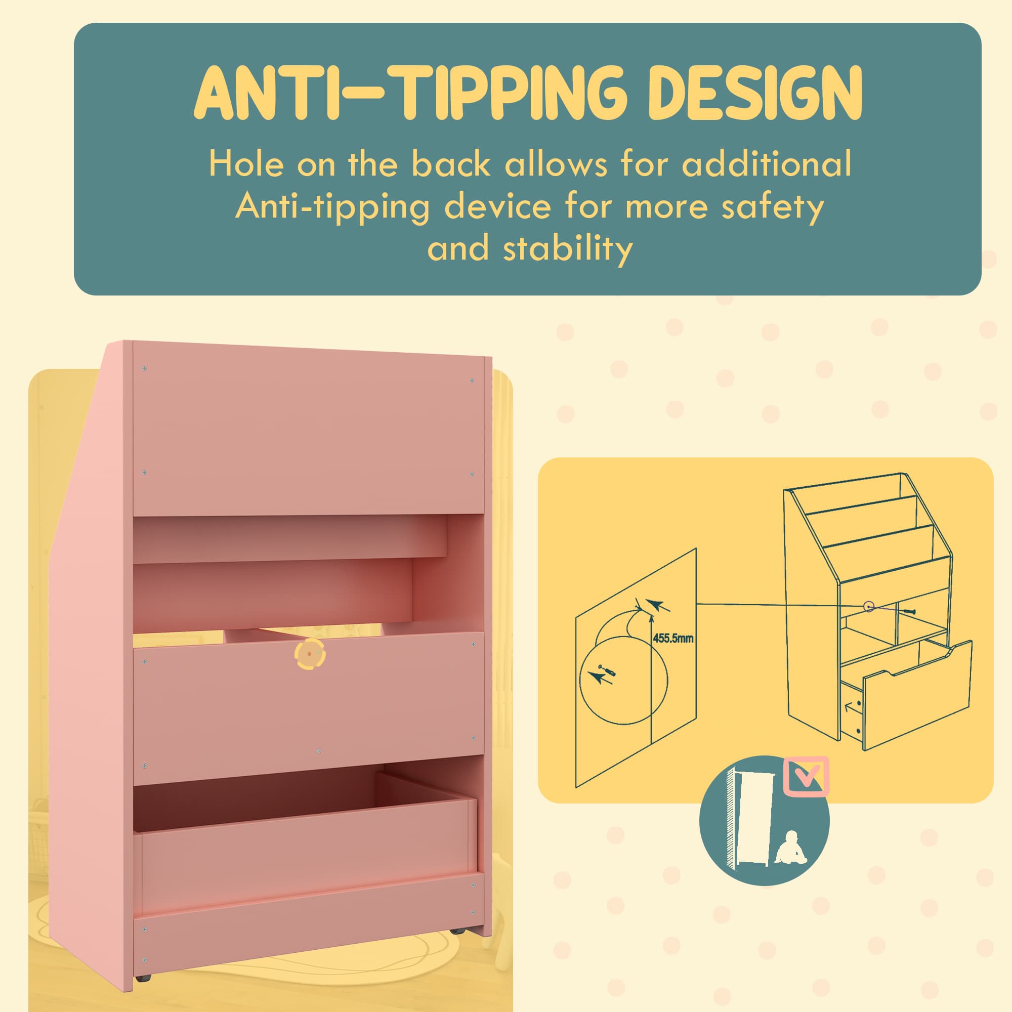 Pink Kids Bookshelf with Toy Organiser and Storage Drawer - image 3