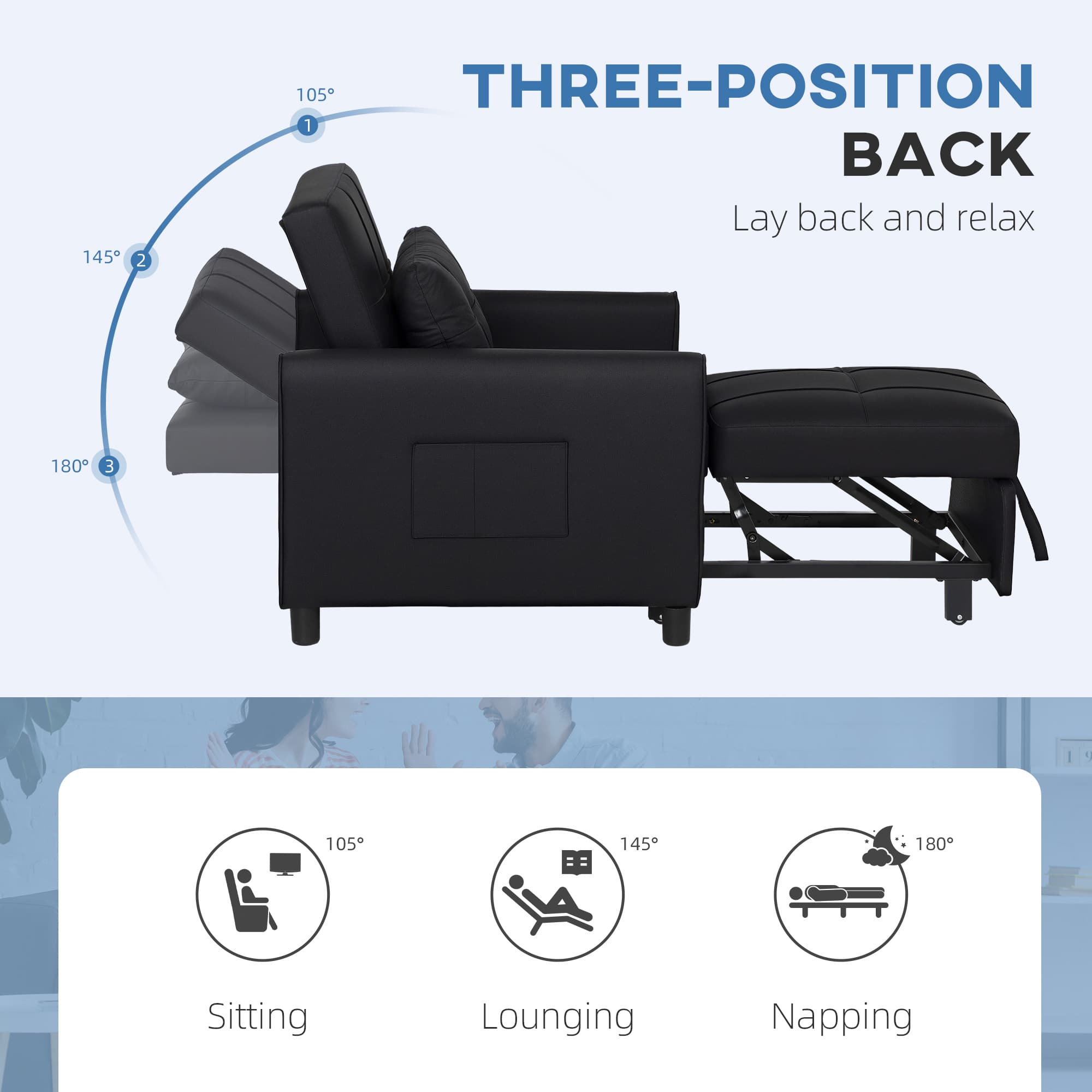 Effortlessly Versatile 3-in-1 Black Single Chair Bed - image 1