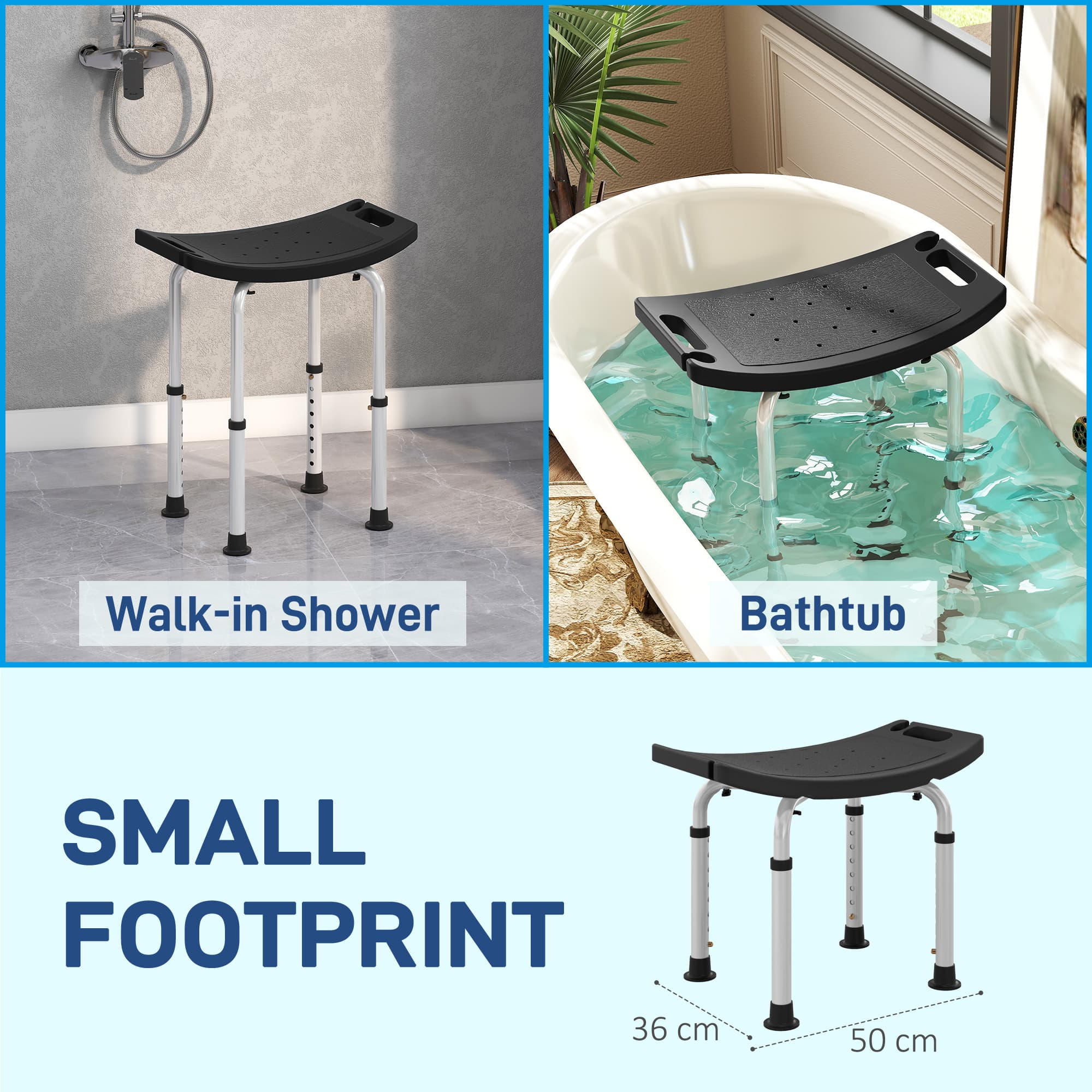 Aluminium Shower Stool, Height Adjustable, Black - image 2