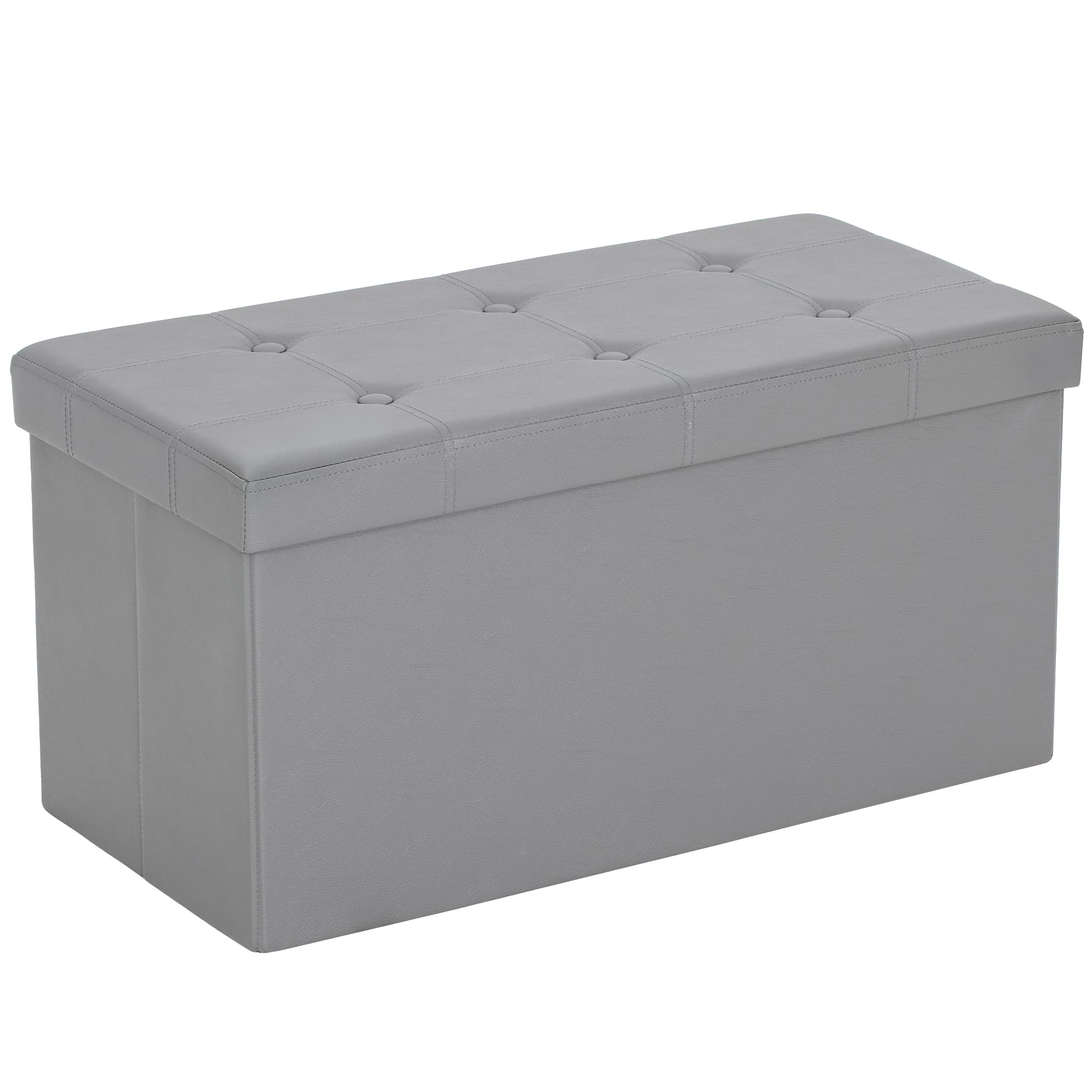 89L Folding Storage Ottoman in Grey PU Leather