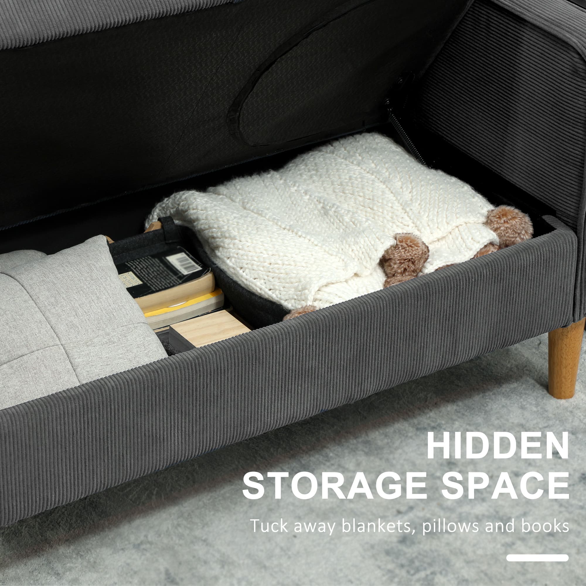 Transform Your Space with this Grey Corduroy Storage Sofa - image 4