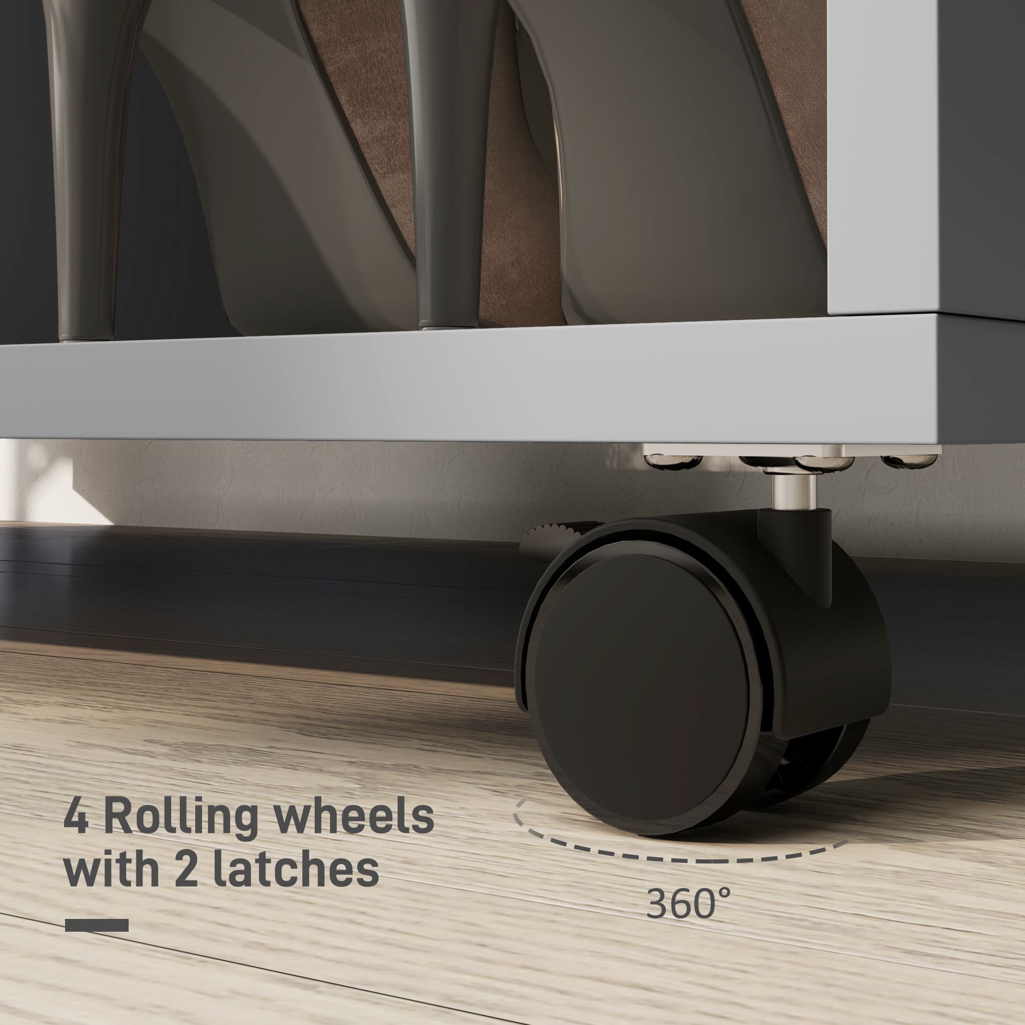 Mobile Open Wardrobe with Rail and 3 Shelves — Grey - image 5
