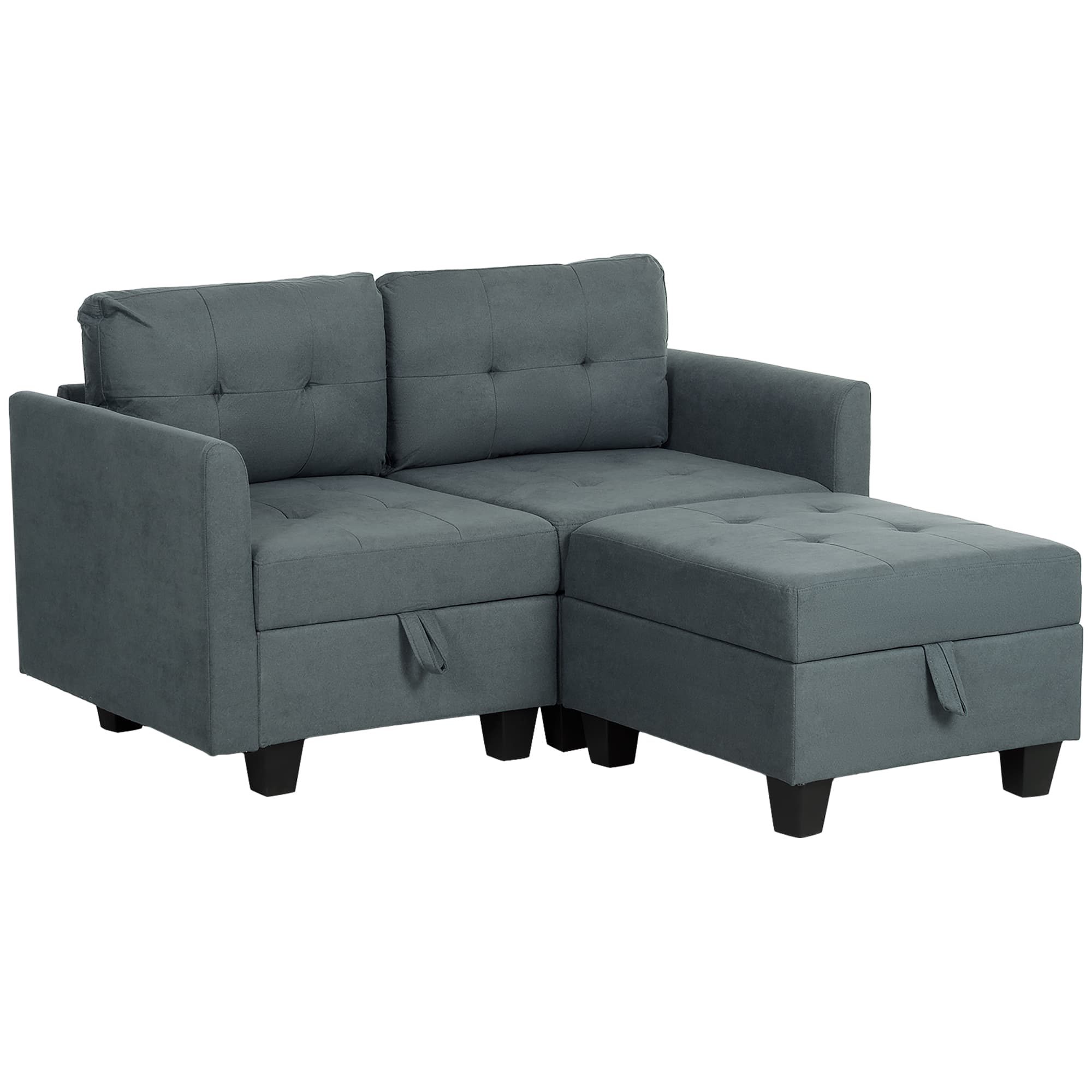 Modular Dark Grey Sofa with Under-Seat Storage and Ottoman