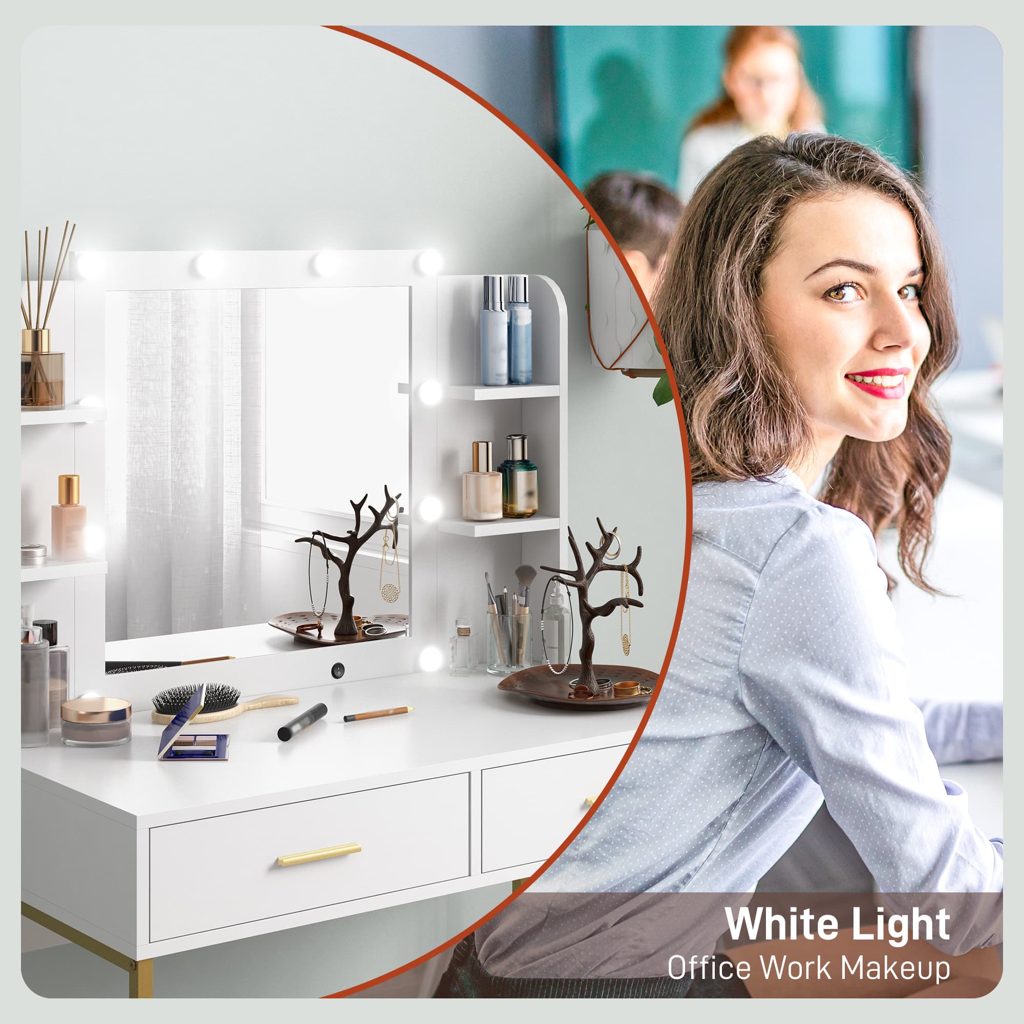 White Vanity Dressing Table with LED Mirror, Drawers and Stool - image 2