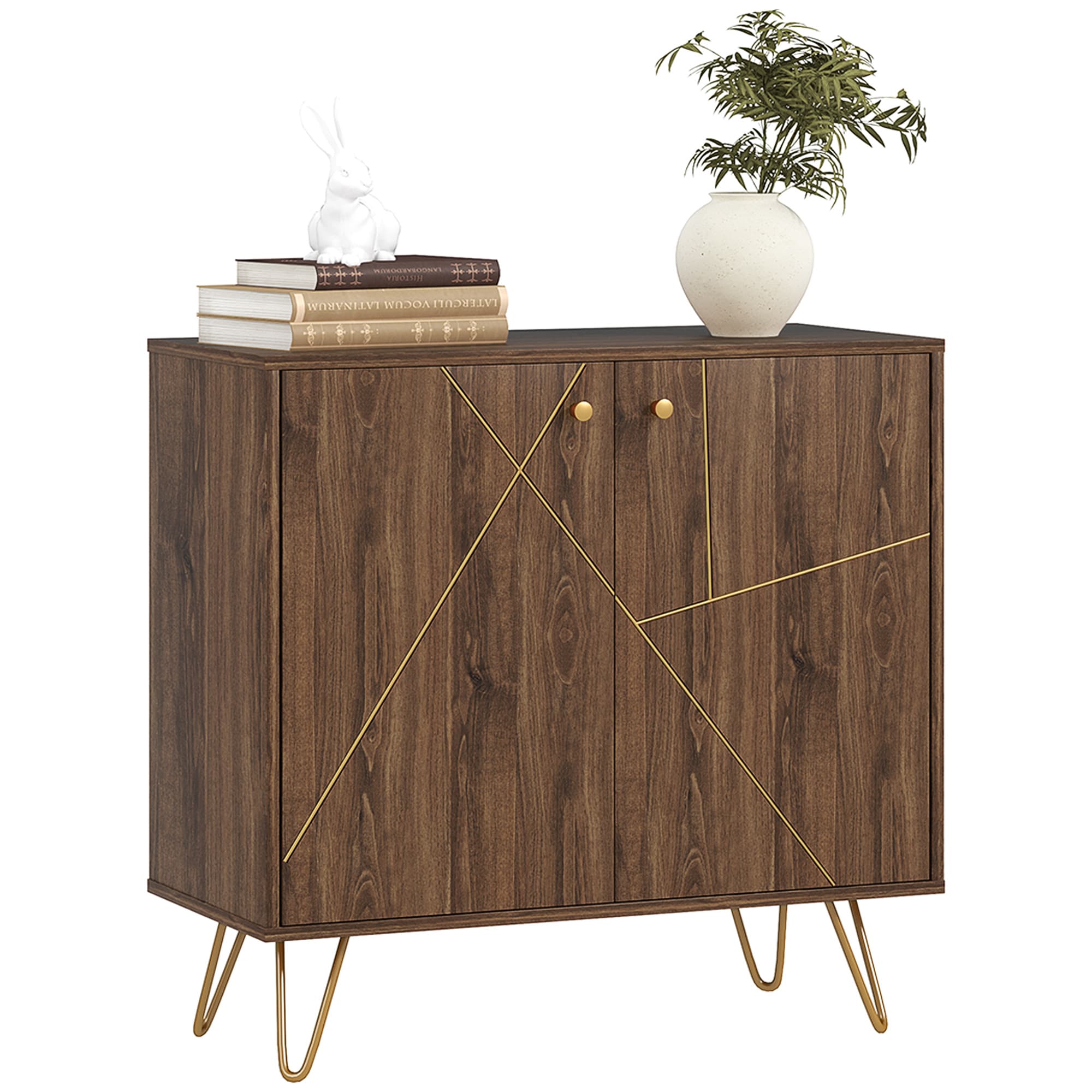 Two-Door Storage Sideboard with Gold Accents and Hairpin Legs