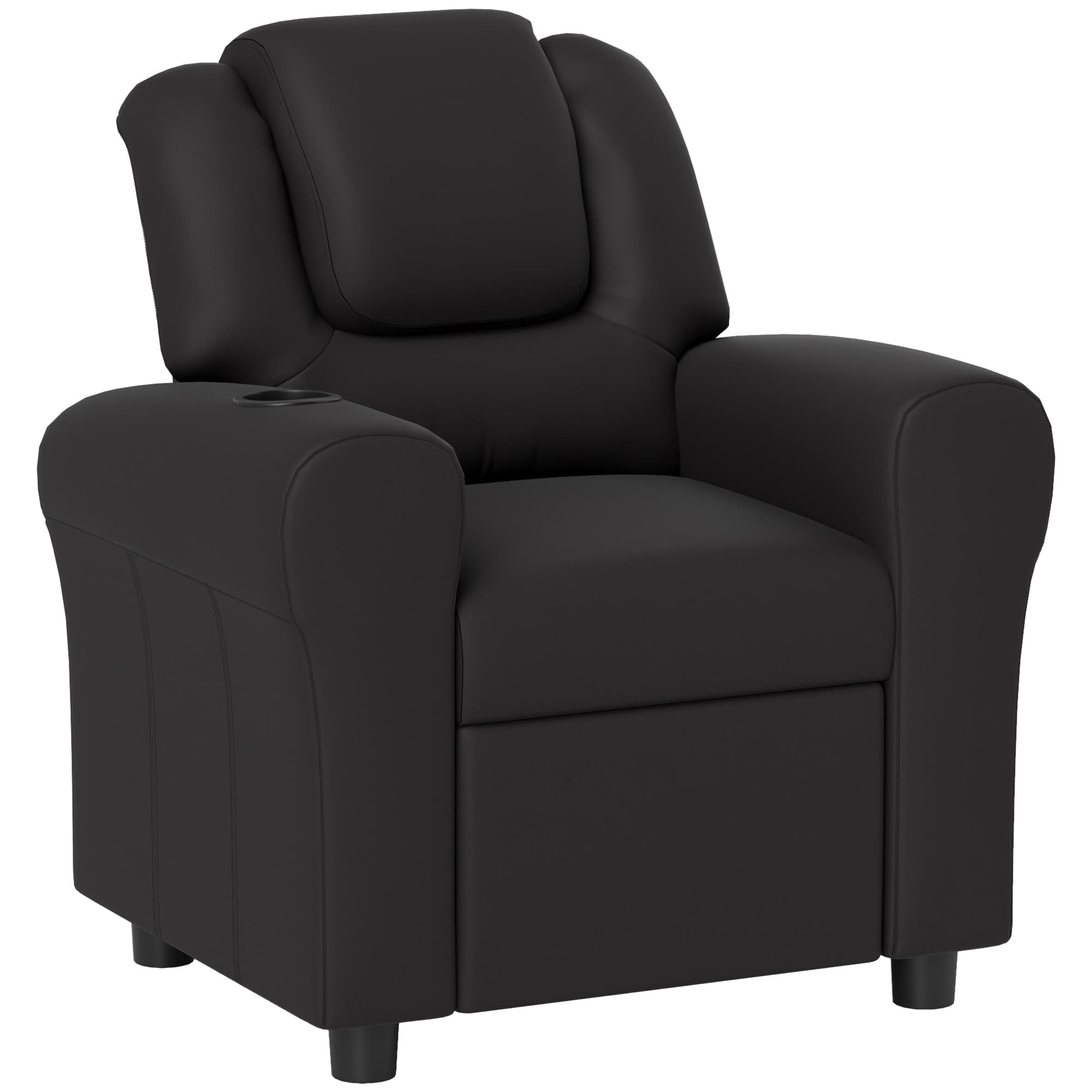 Children's Reclining Armchair in Black Faux Leather With Cup Holder