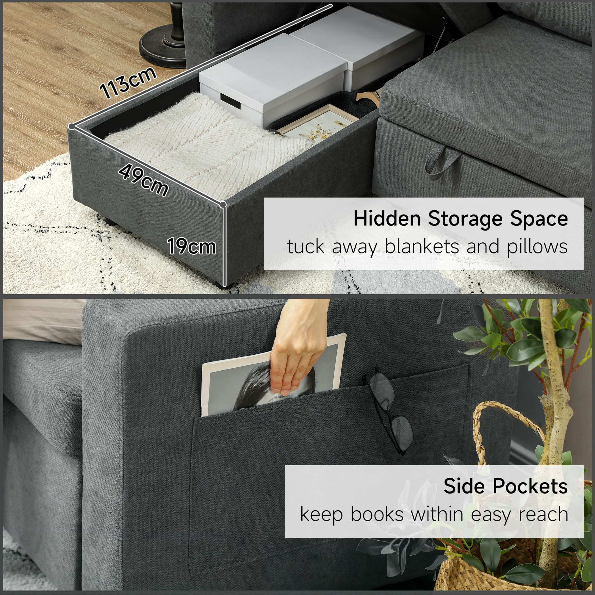 Transform Your Space with this Charcoal Grey Sofa Bed - image 3