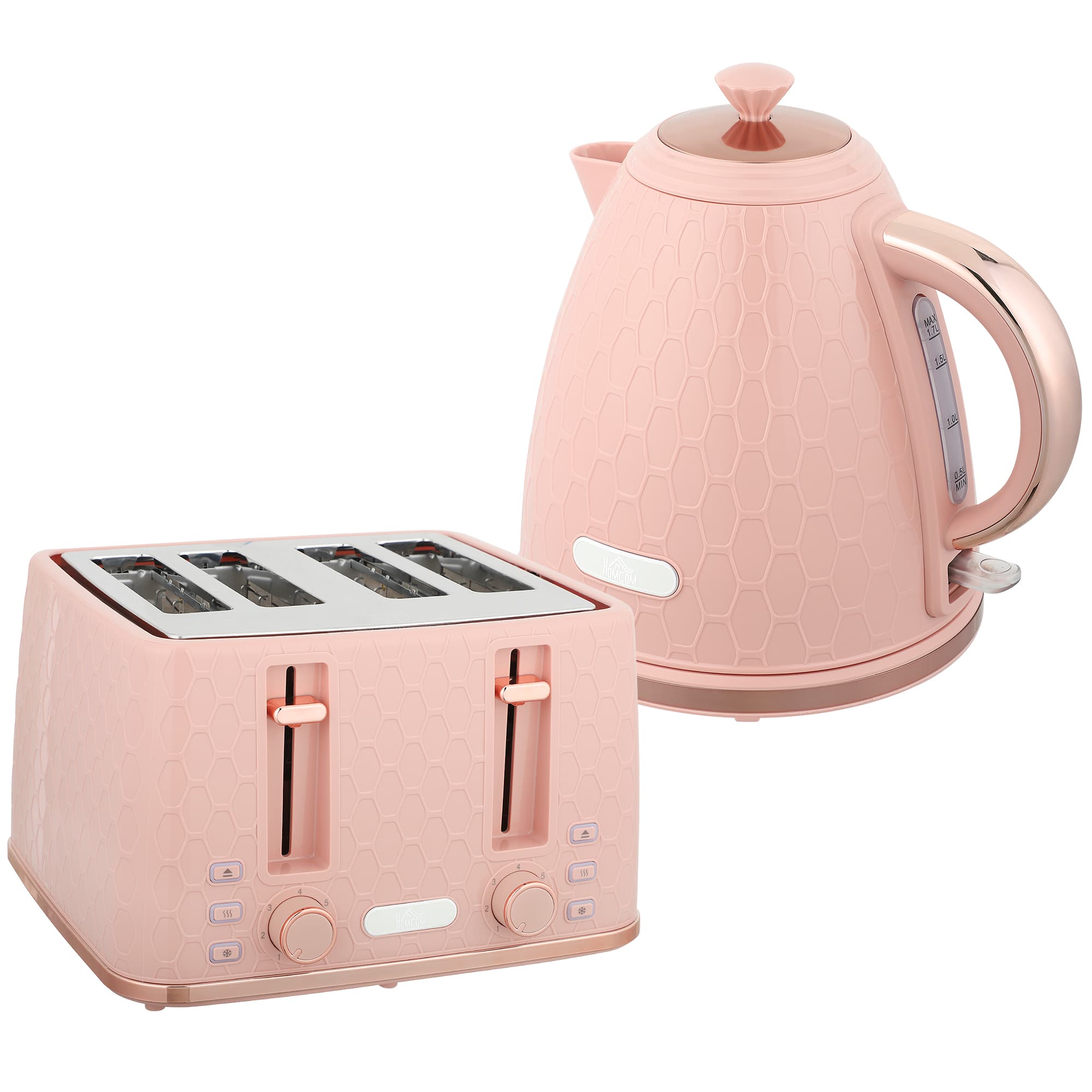 Blush Pink Kettle and 4-Slice Toaster Set with Honeycomb Detail
