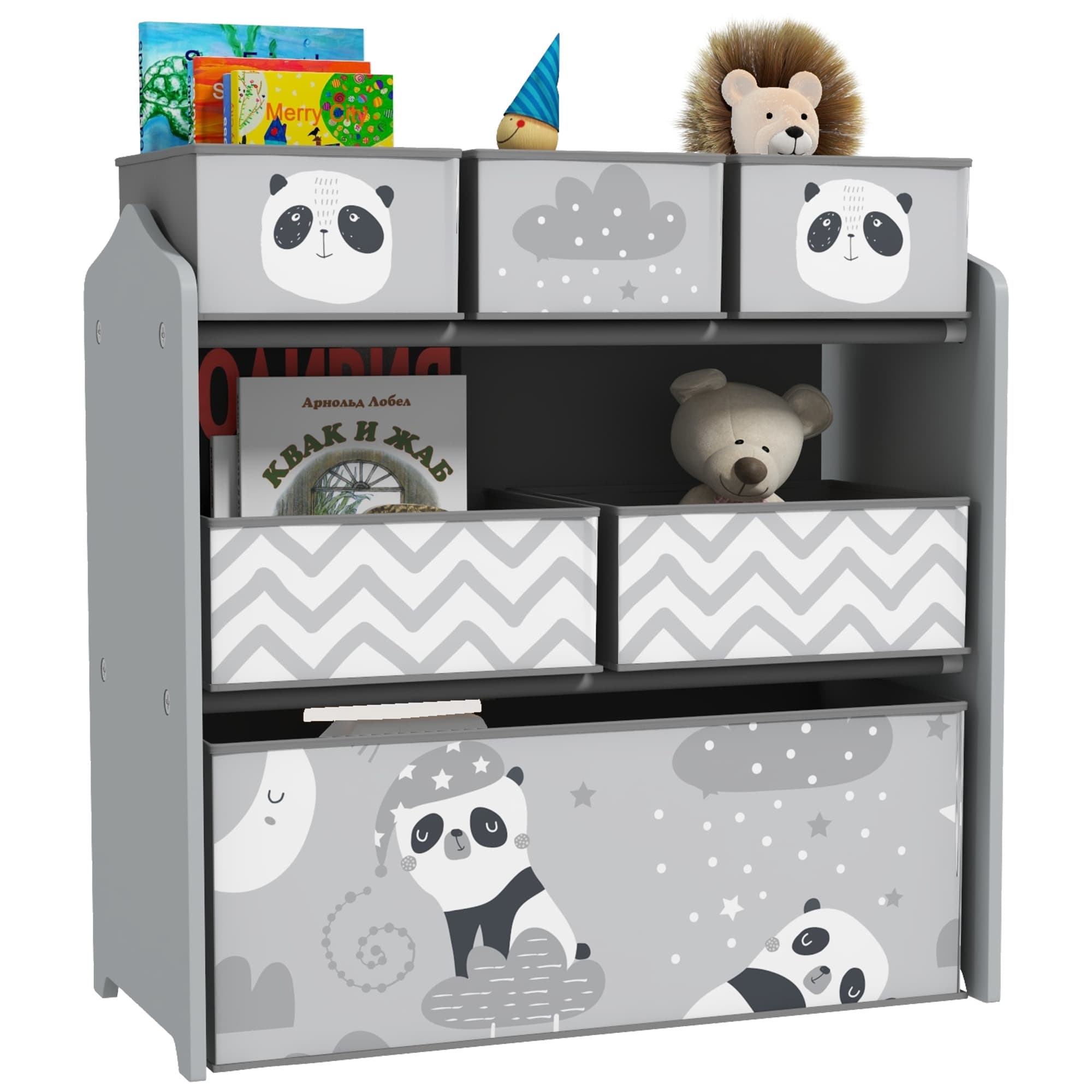 Tame the Toy Chaos with the ZONEKIZ 6-Bin Storage Unit - Grey