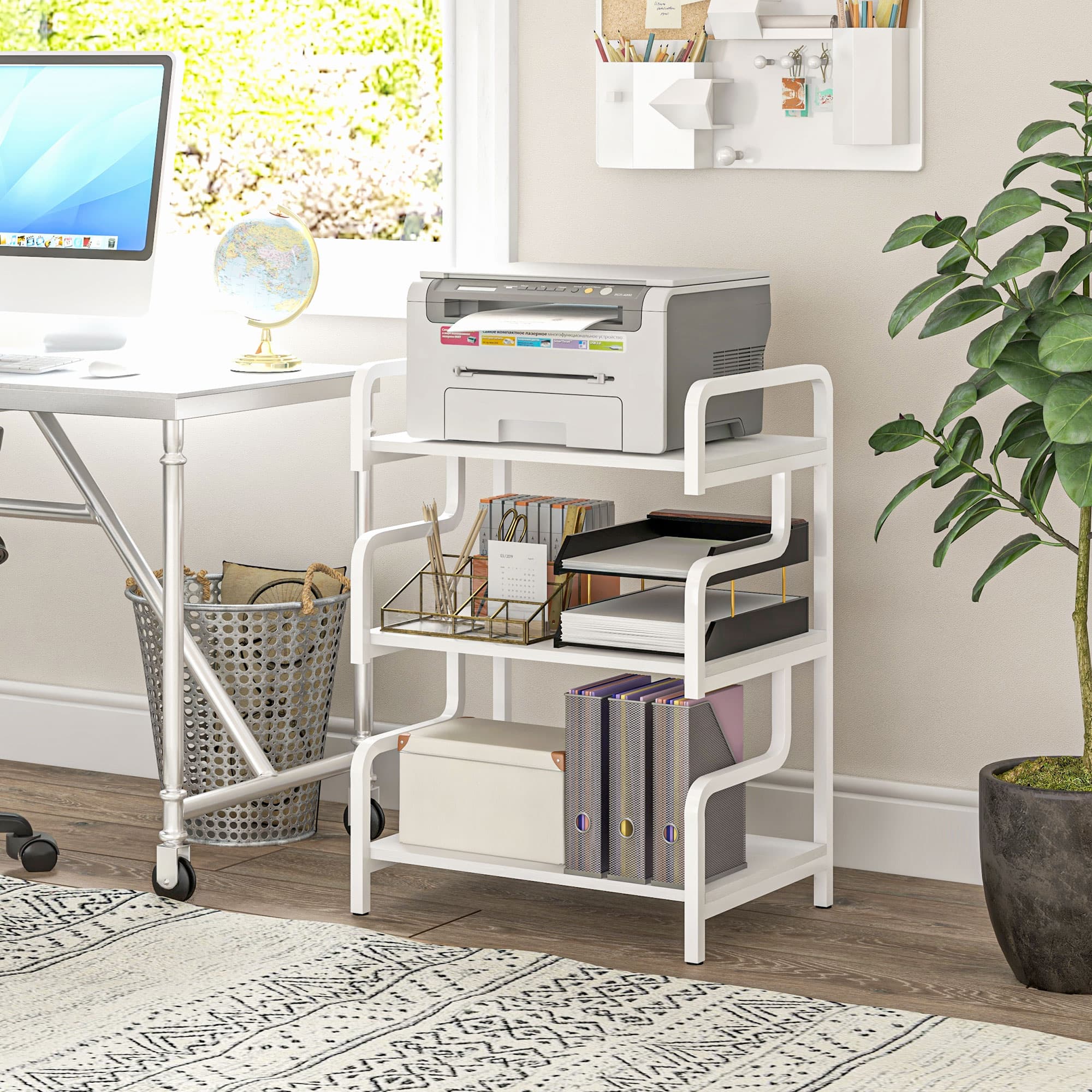 3-Tier White Printer Stand with Storage for Home Office - image 5