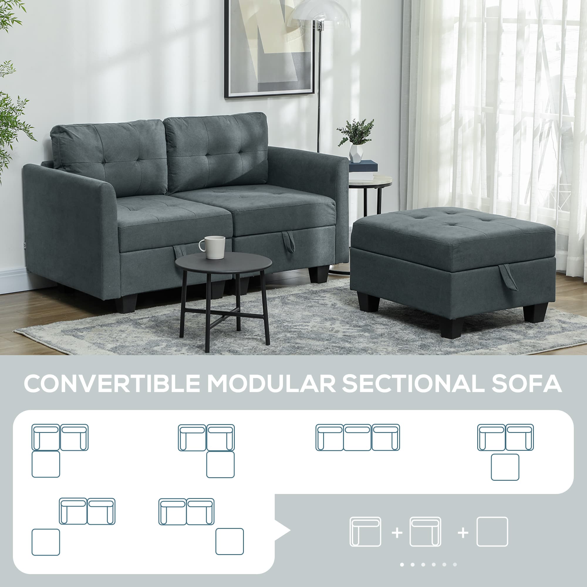 Modular Dark Grey Sofa with Under-Seat Storage and Ottoman - image 5