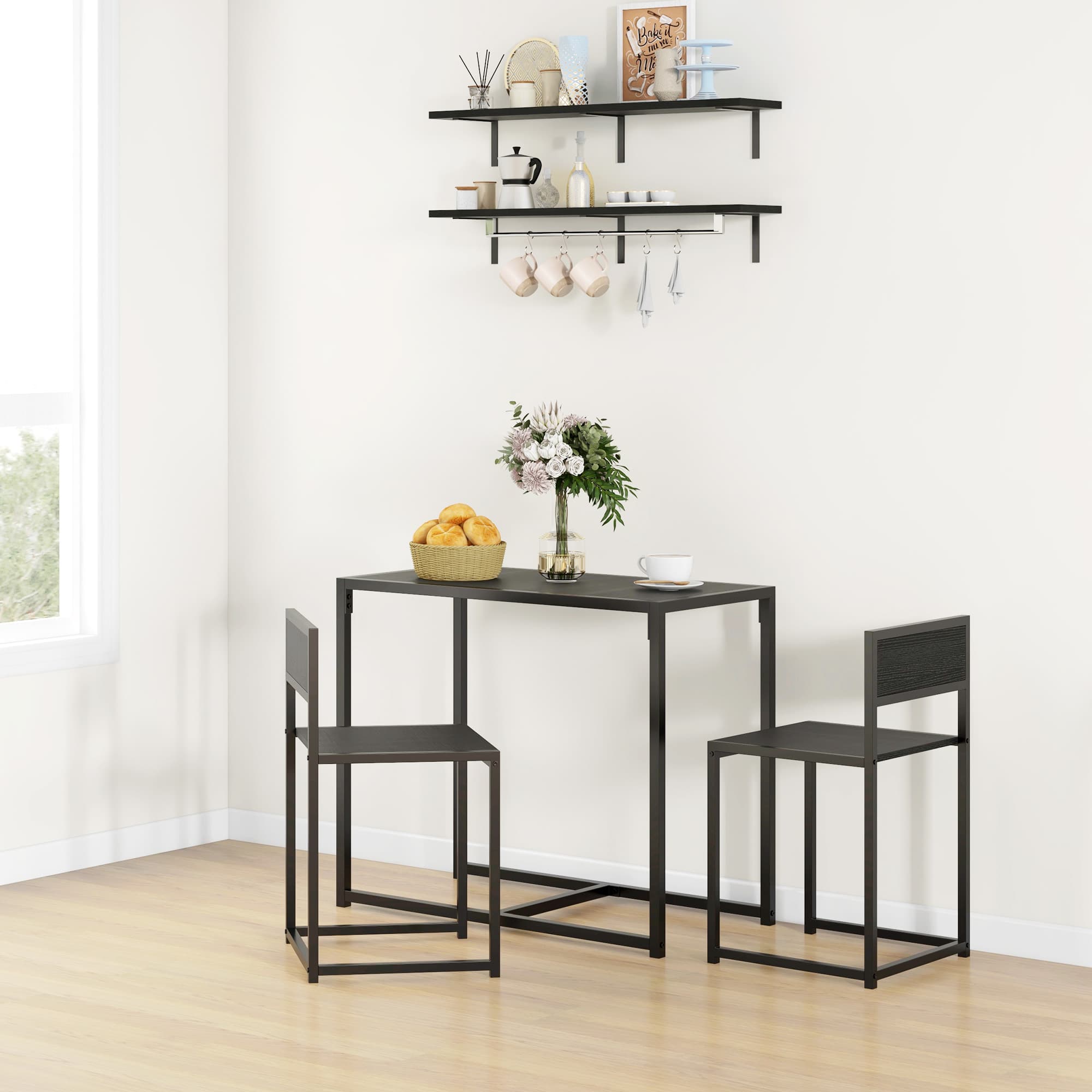 A compact dining set for two with a black steel frame and MDF panels - image 1