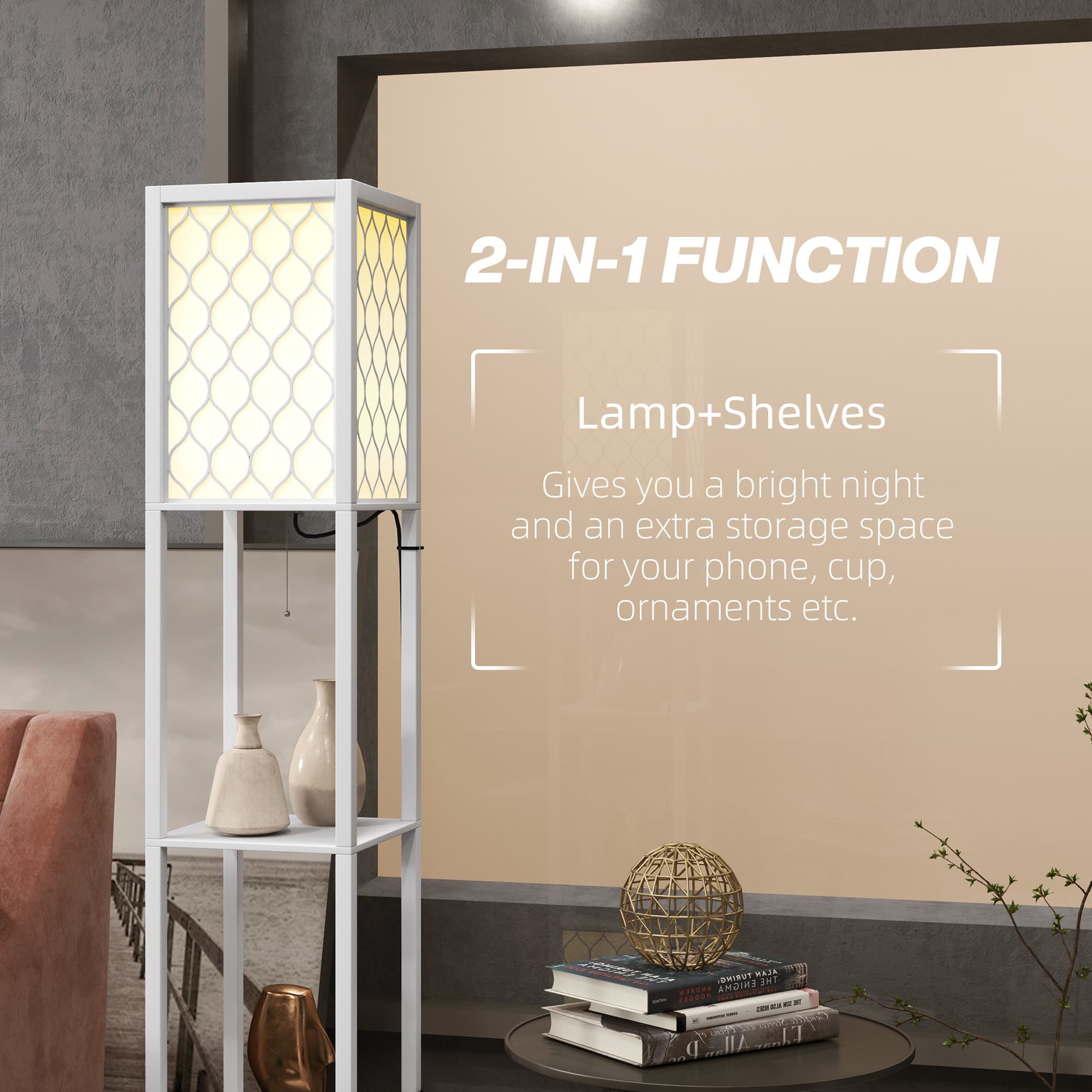Dual-Light Floor Lamp with Two Built-In Display Shelves - image 1