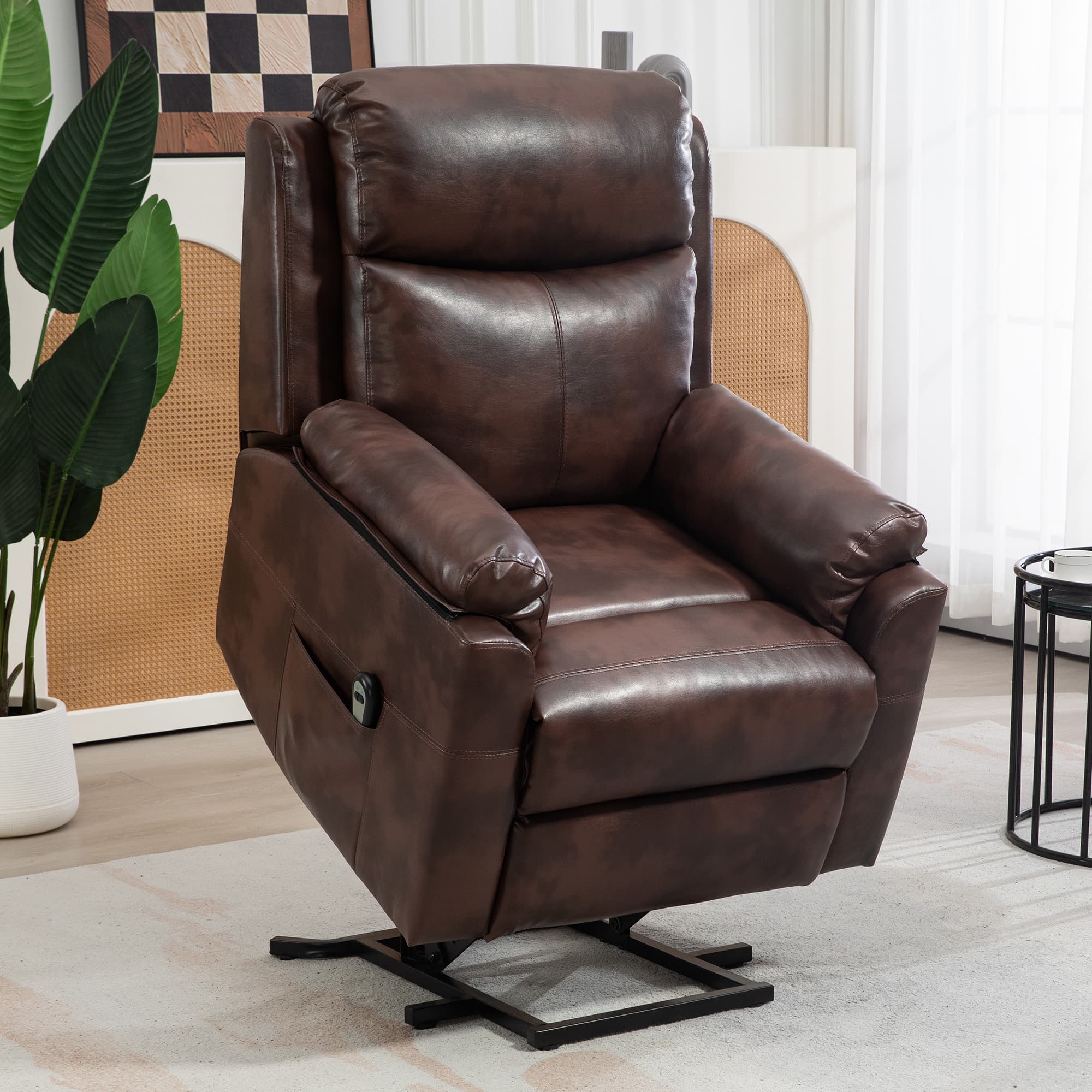 Effortless Dark Brown Faux Leather Electric Riser Recliner - image 4