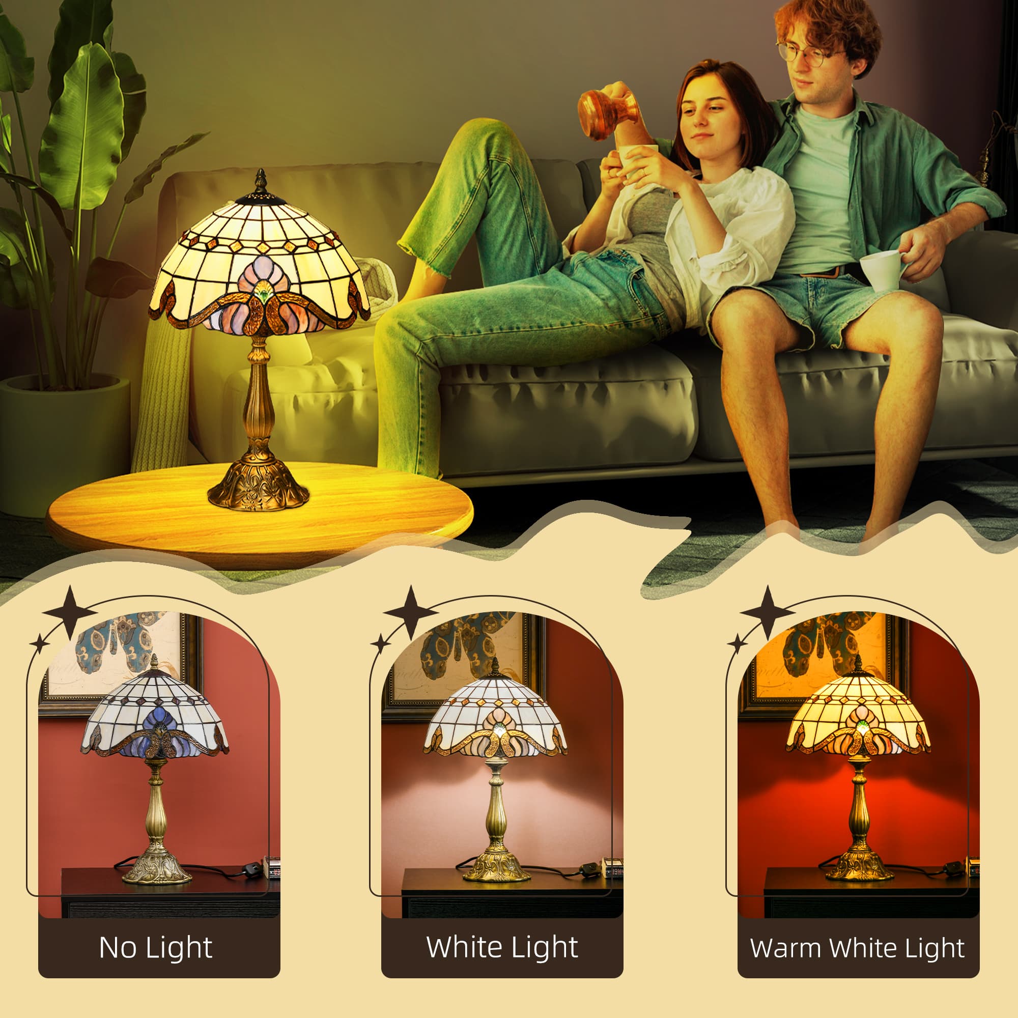 Handmade Stained Glass Bedside Table Lamp - image 1