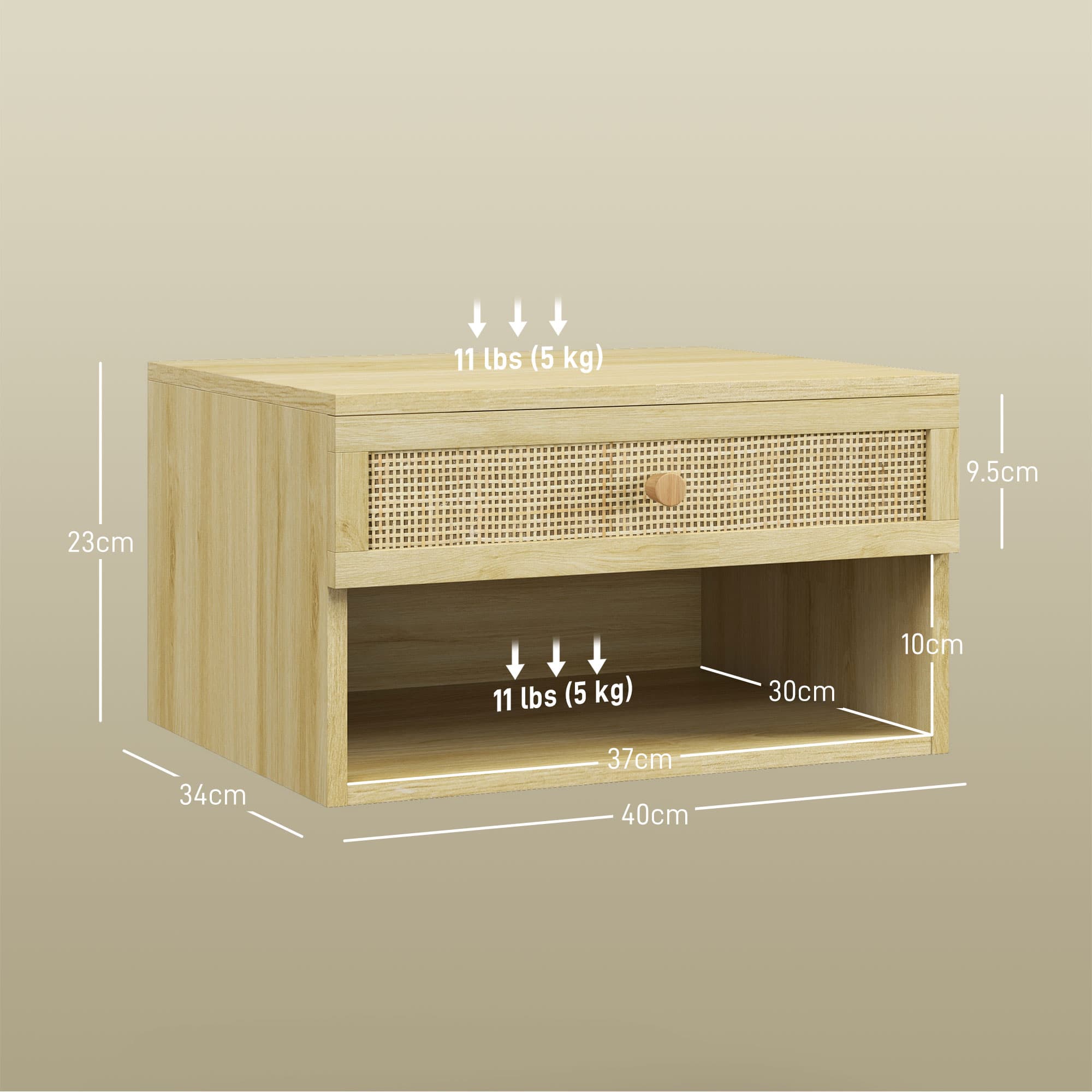 Floating Bedside Tables with Rattan Drawers – Set of 2 - image 9