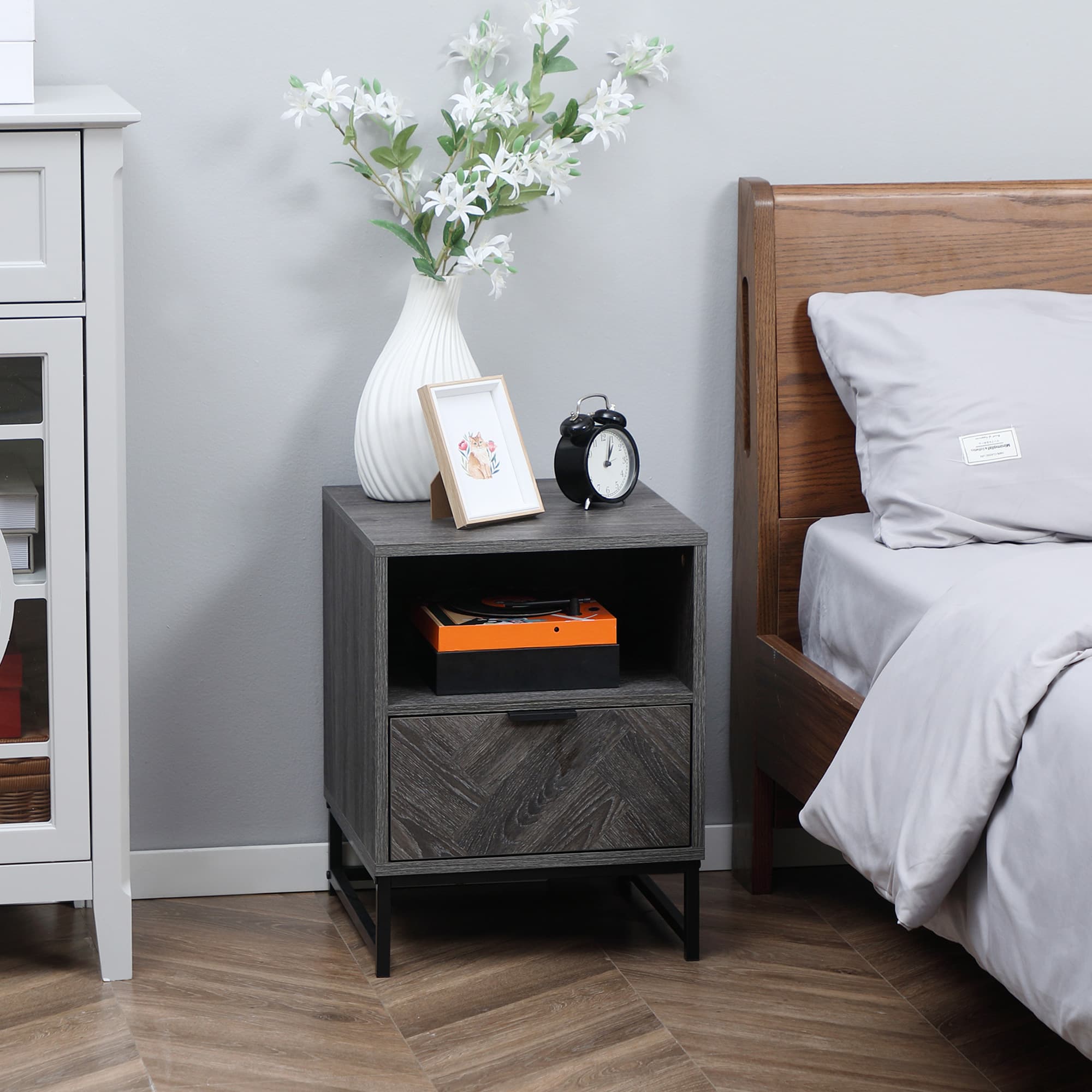 Dark Grey Bedside Table with Practical Storage - image 7